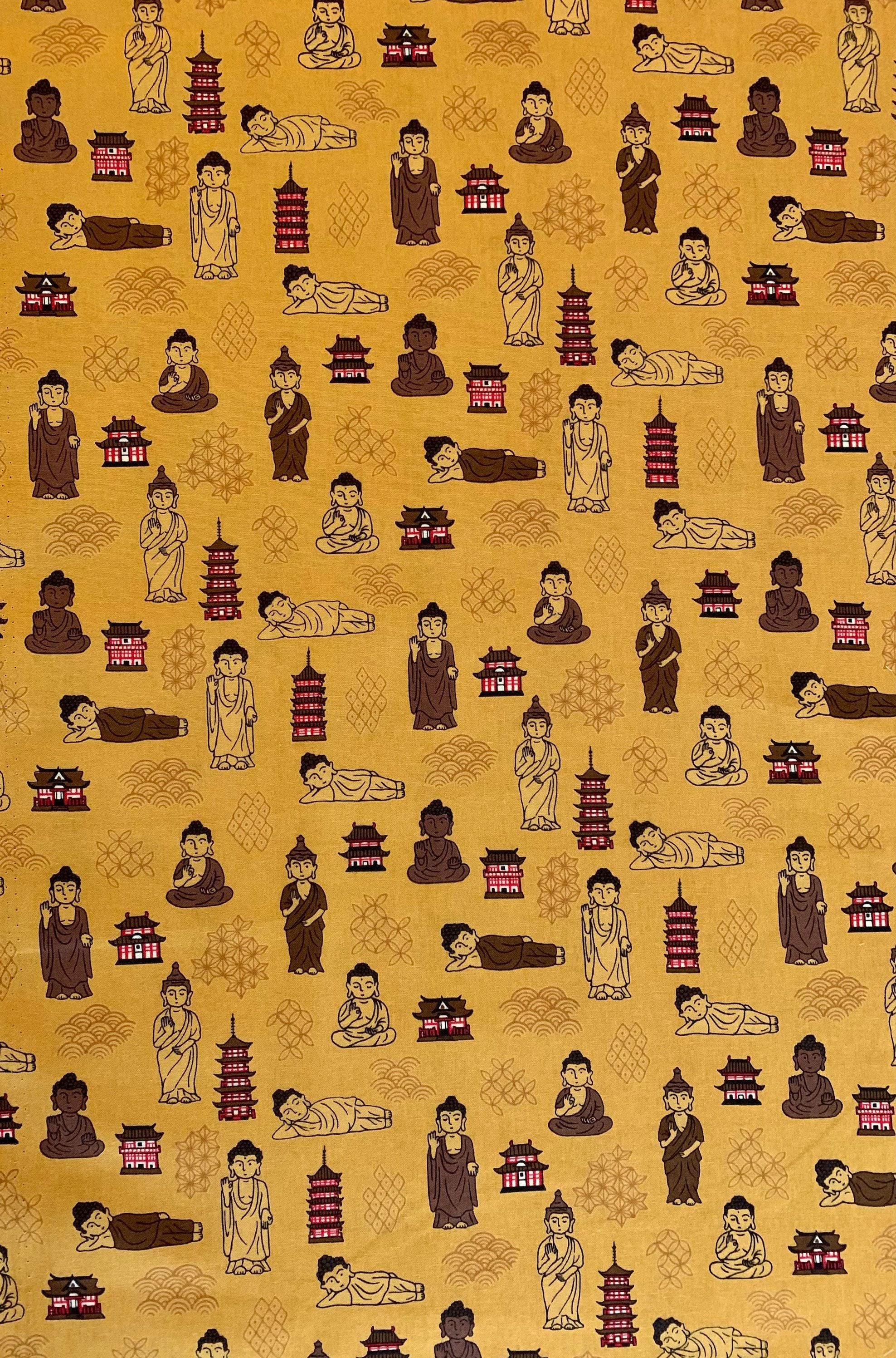 Naka - Buddha Temple Cotton Fabric - Yellow Saffron