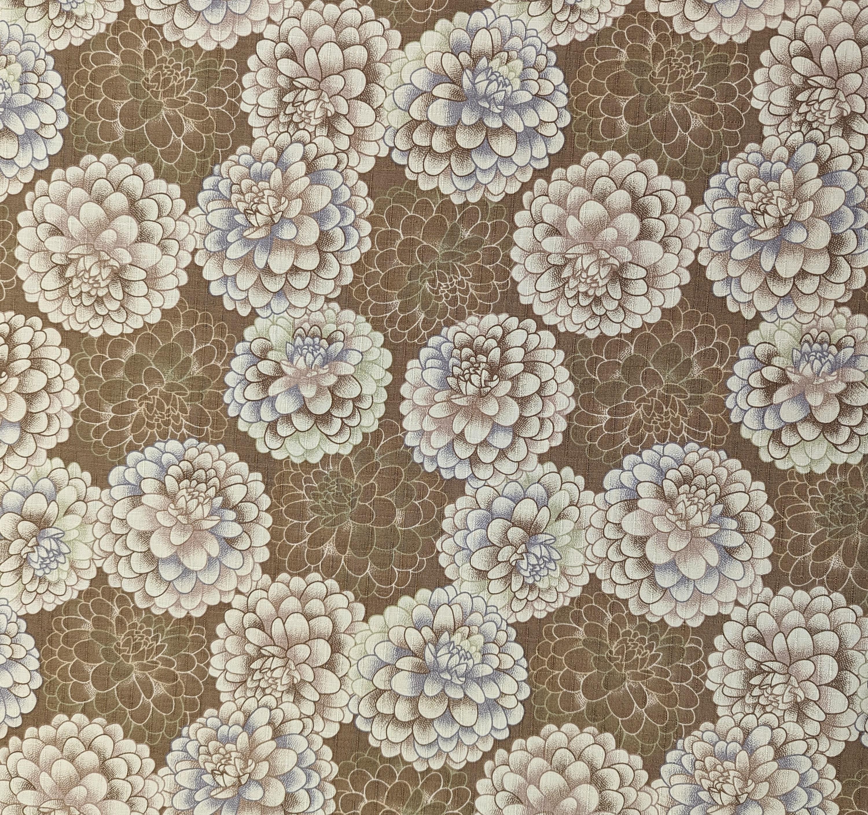 Kobayashi - Pompom Chrysanthemums Cotton Dobby - Khaki