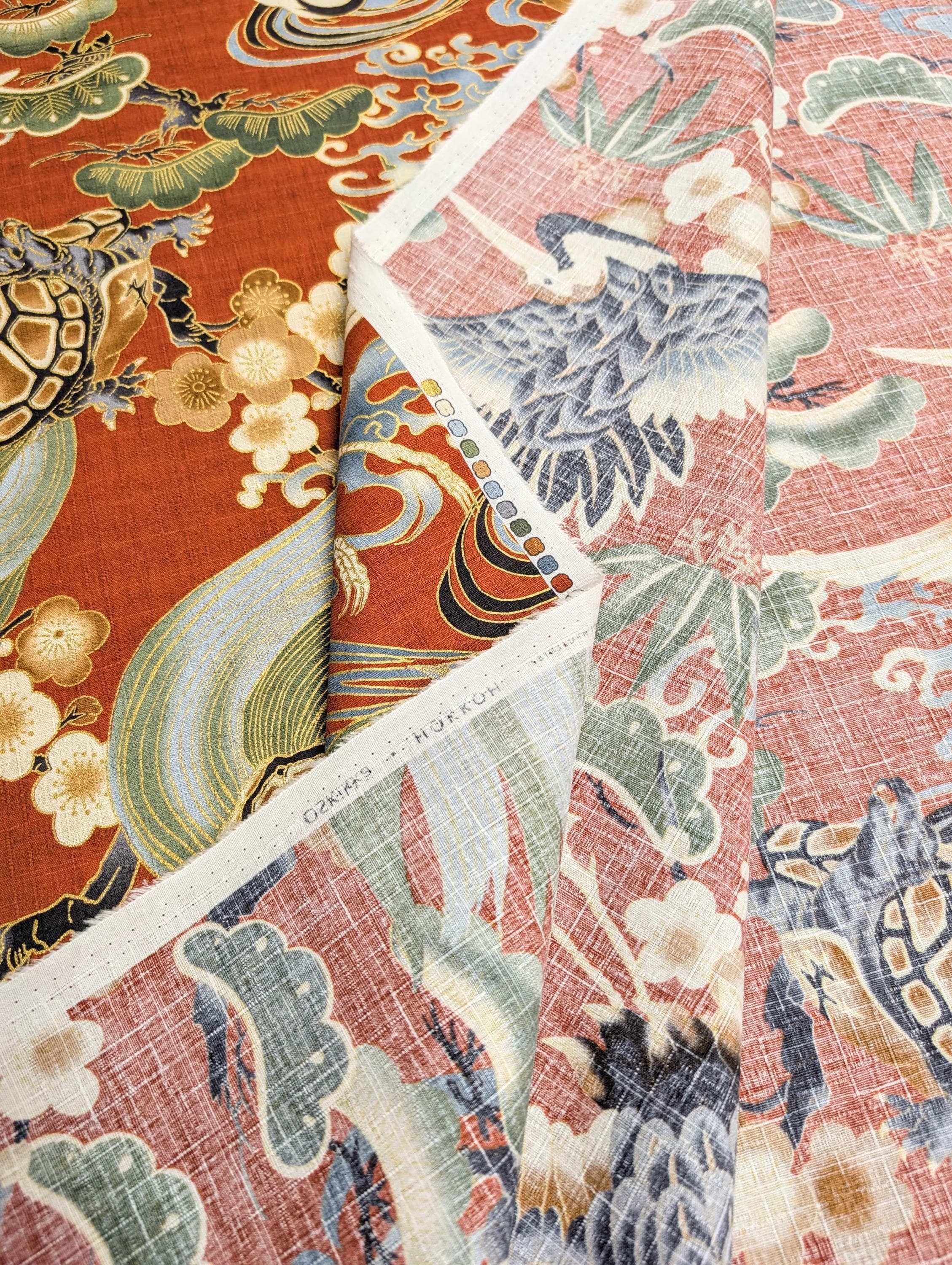 NEW Golden Crane & Minogame Hokkoh Japanese cotton dobby fabric 1025-100-5 B burnt orange