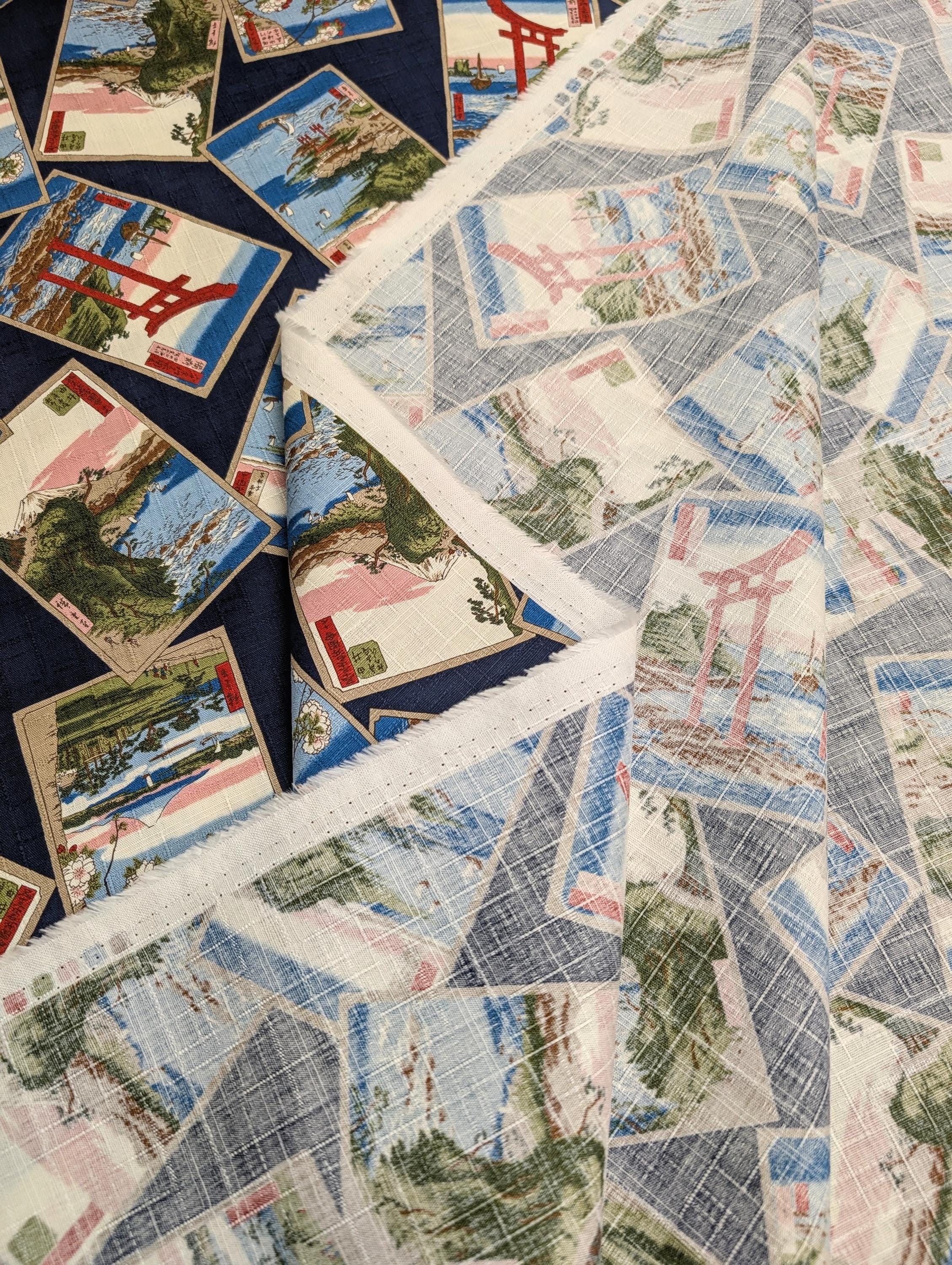 Japanese Postcards Hokkoh Japanese cotton dobby fabric 1025-105-3 D navy blue