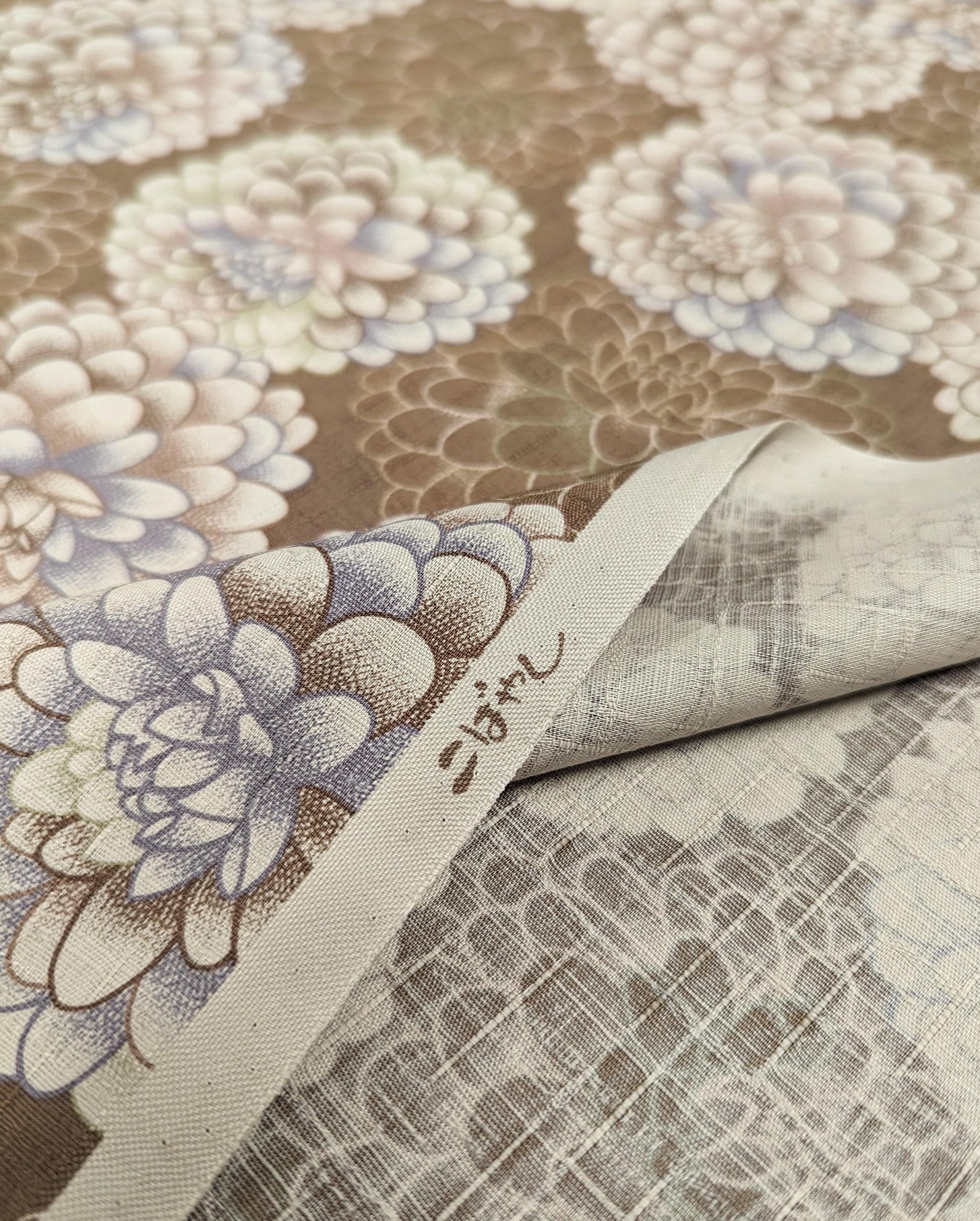 Kobayashi - Pompom Chrysanthemums Cotton Dobby - Khaki