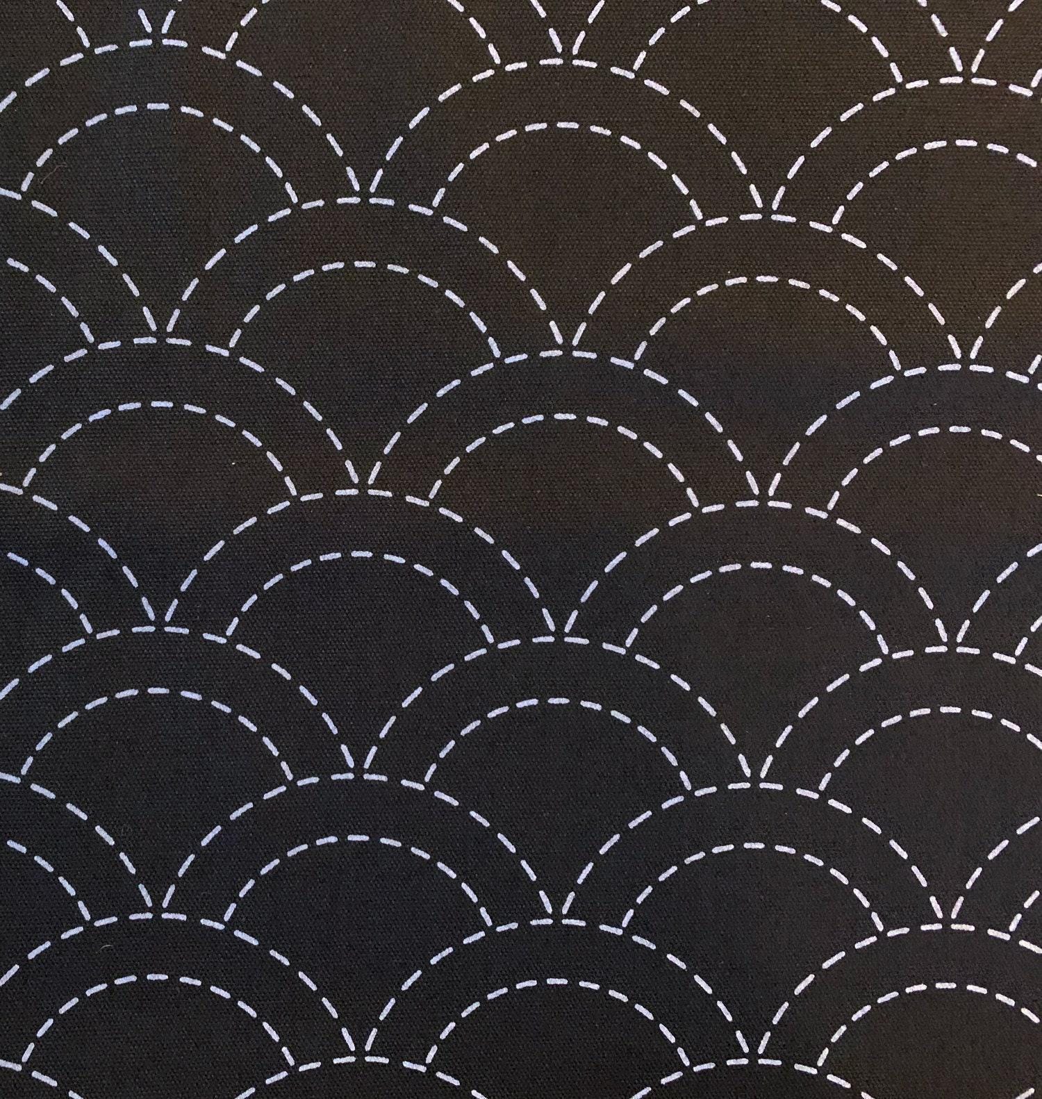 Olympus - Waves Pre-Printed Sashiko Cotton Fabric - Black