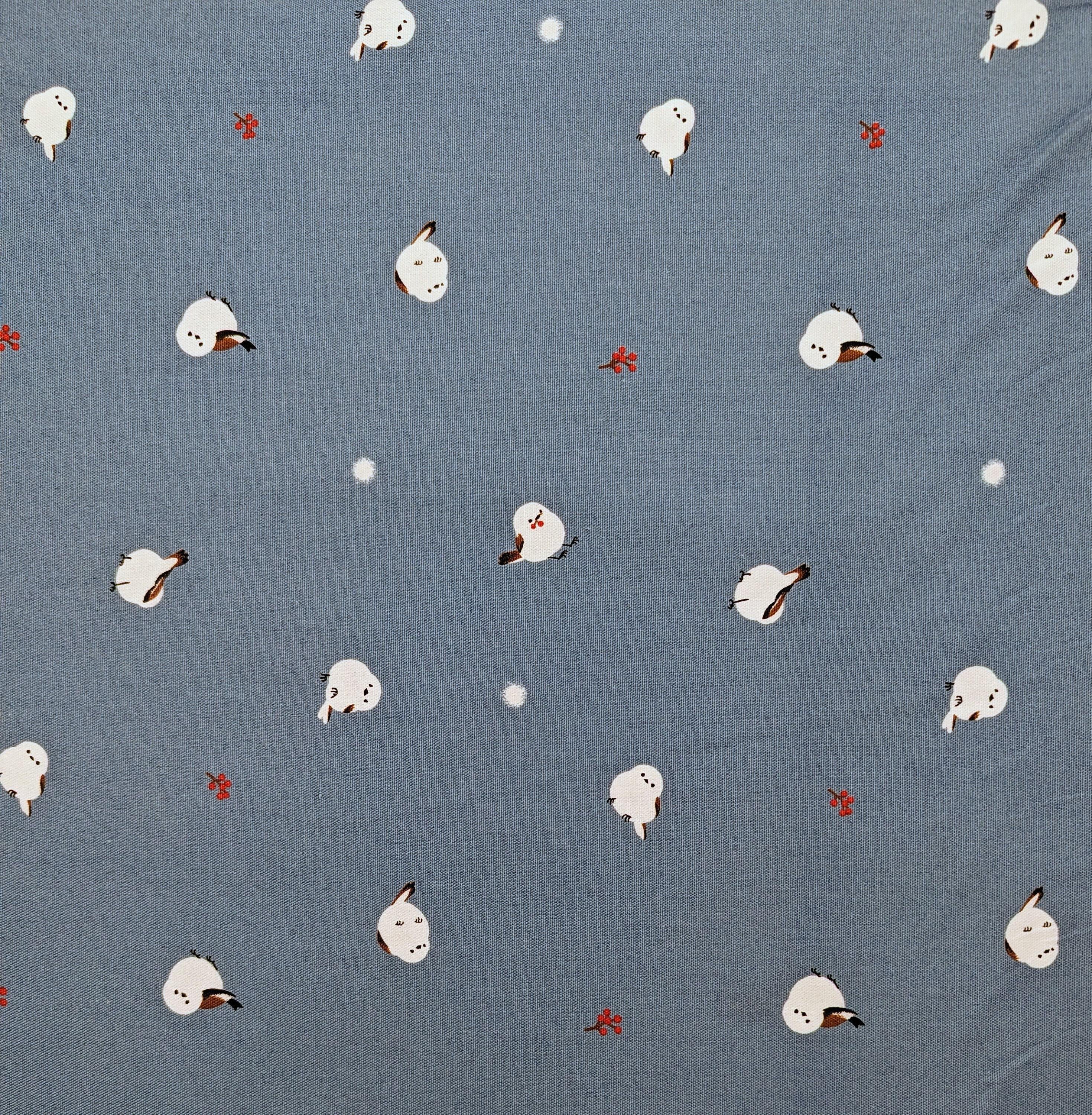 Cosmo - Winter Chickadees Cotton Oxford - Blue