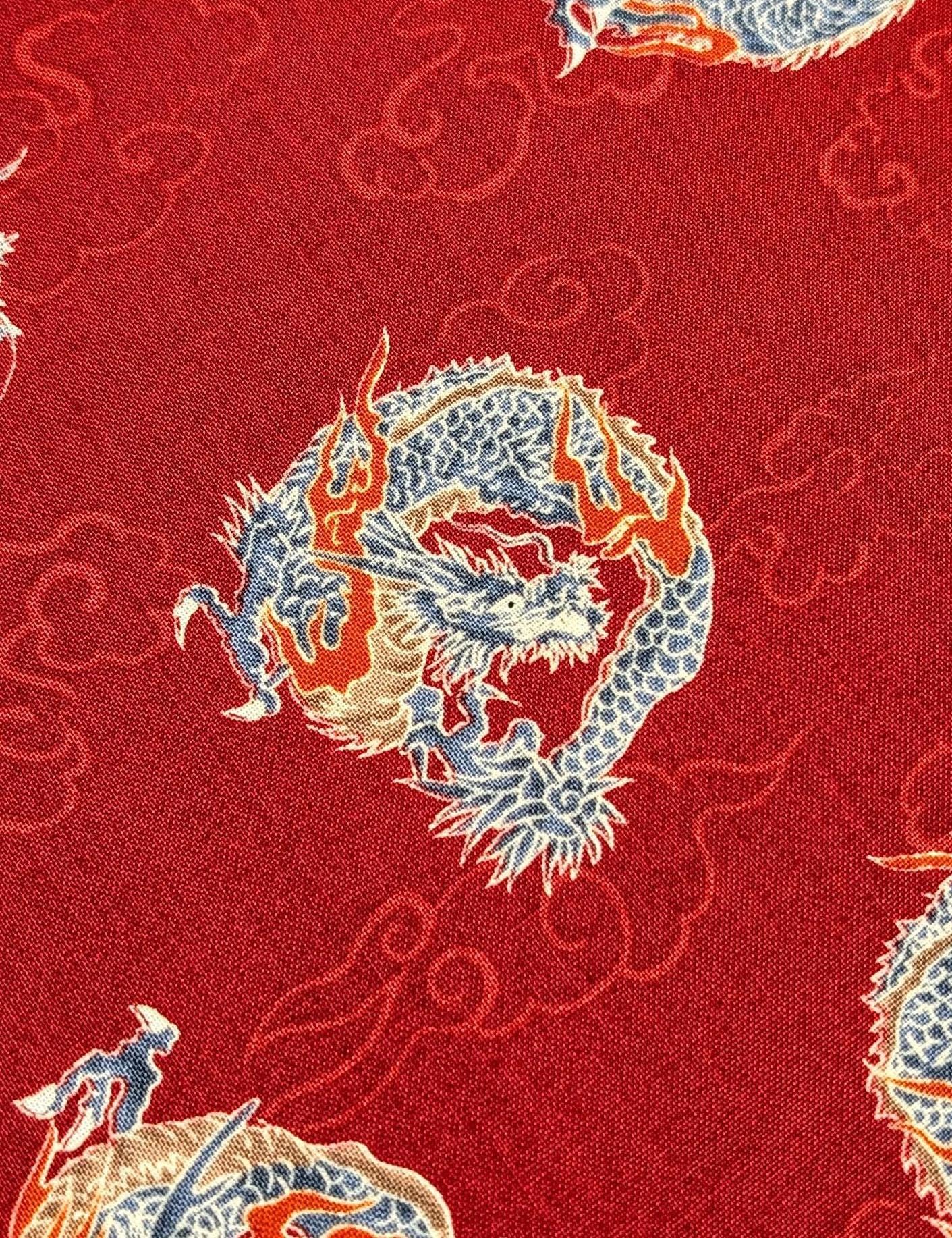 Hishiei - Circling Dragons Cotton Fabric - Red