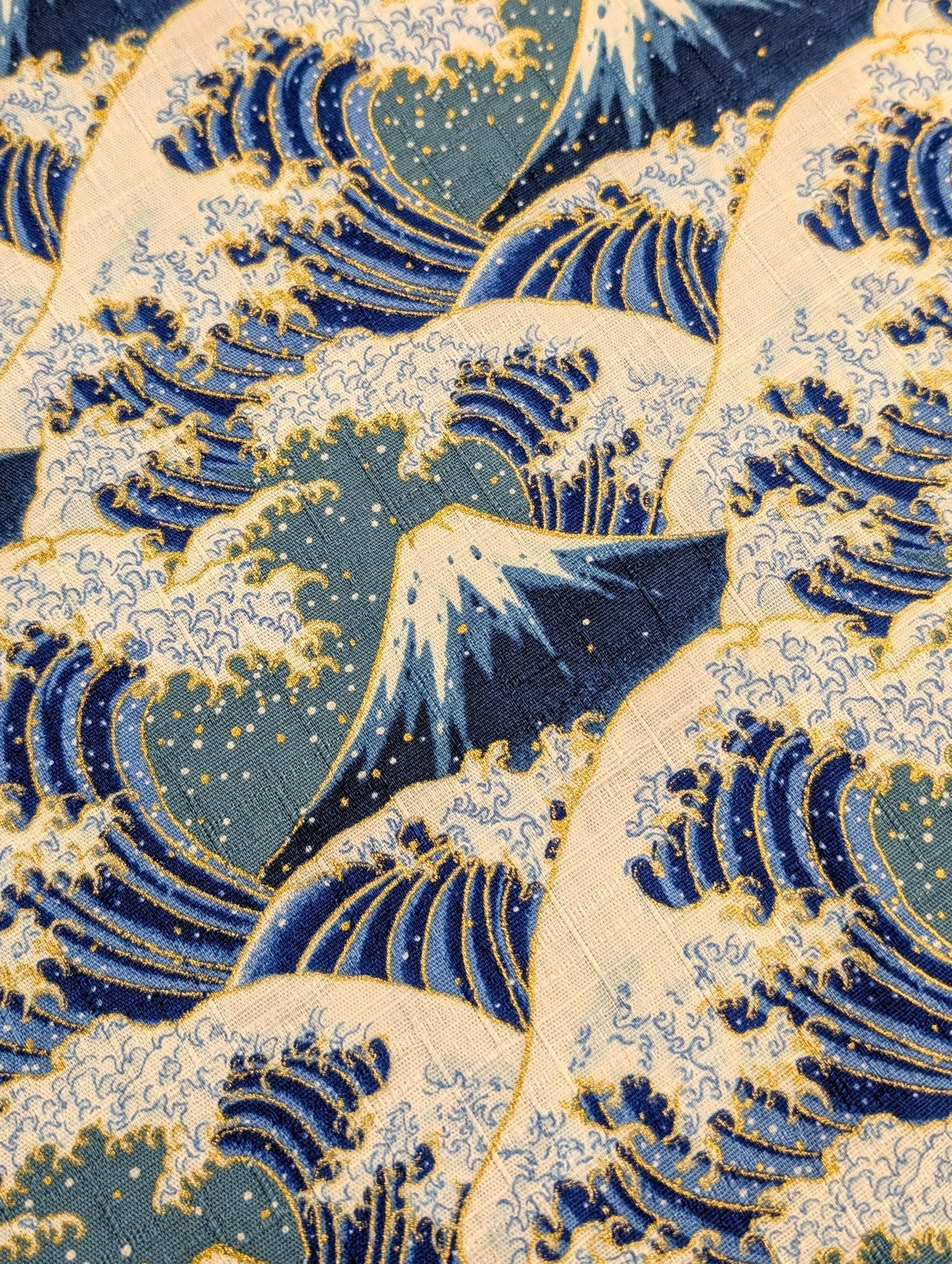 Cosmo - Golden Fuji Waves Cotton Dobby - White and Blue