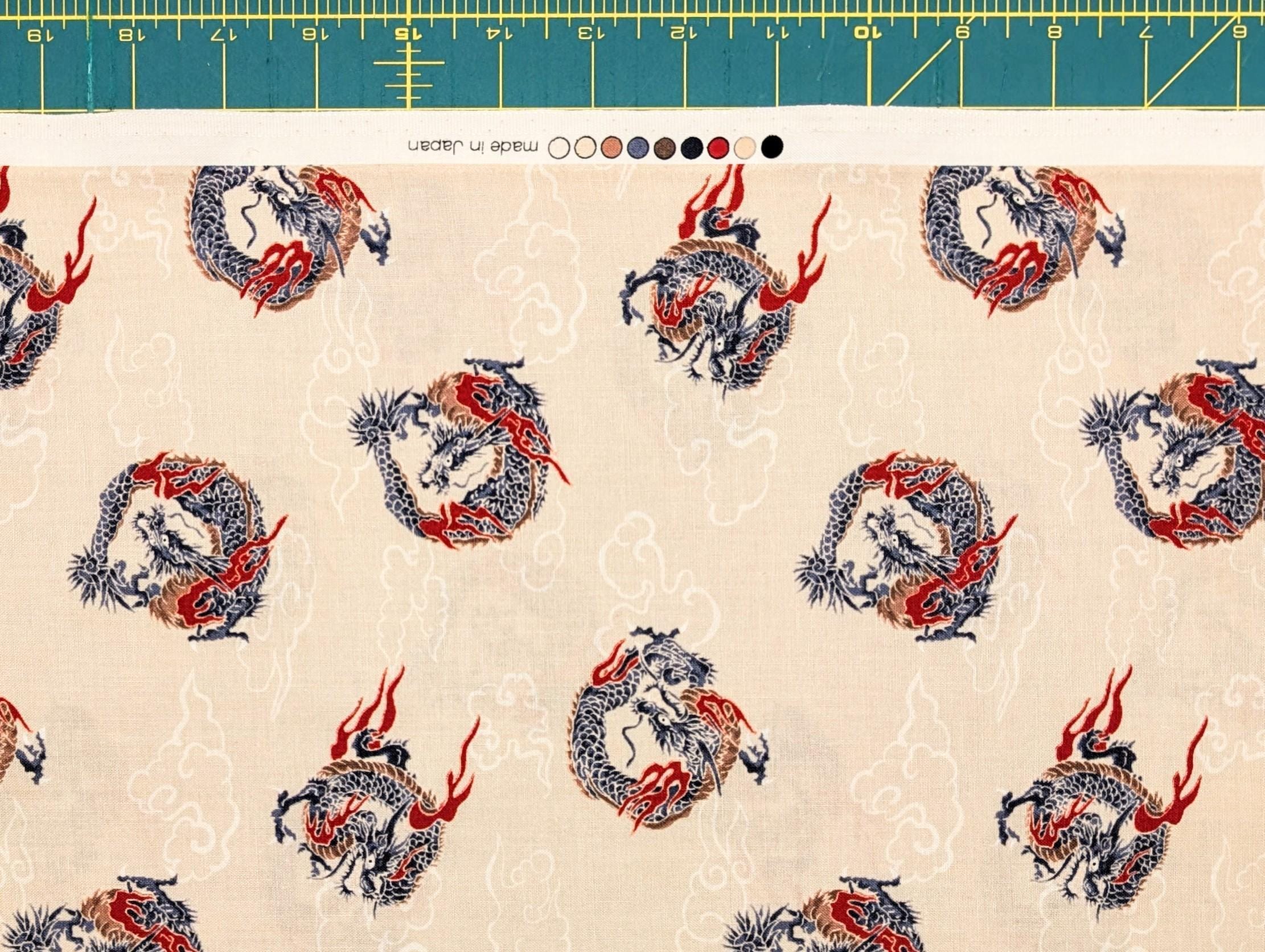 Hishiei - Circling Dragons Cotton Fabric - Beige