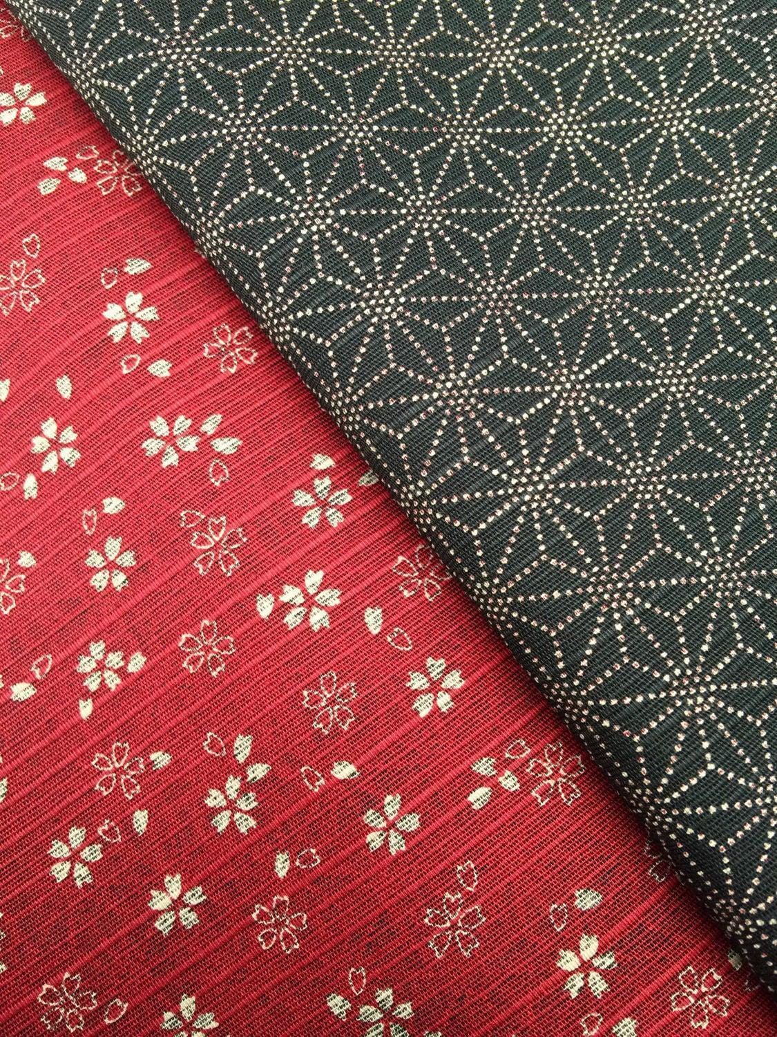 Sevenberry - Double Sided Cherry Blossom and Asanoha Star Cotton Dobby - Red Black