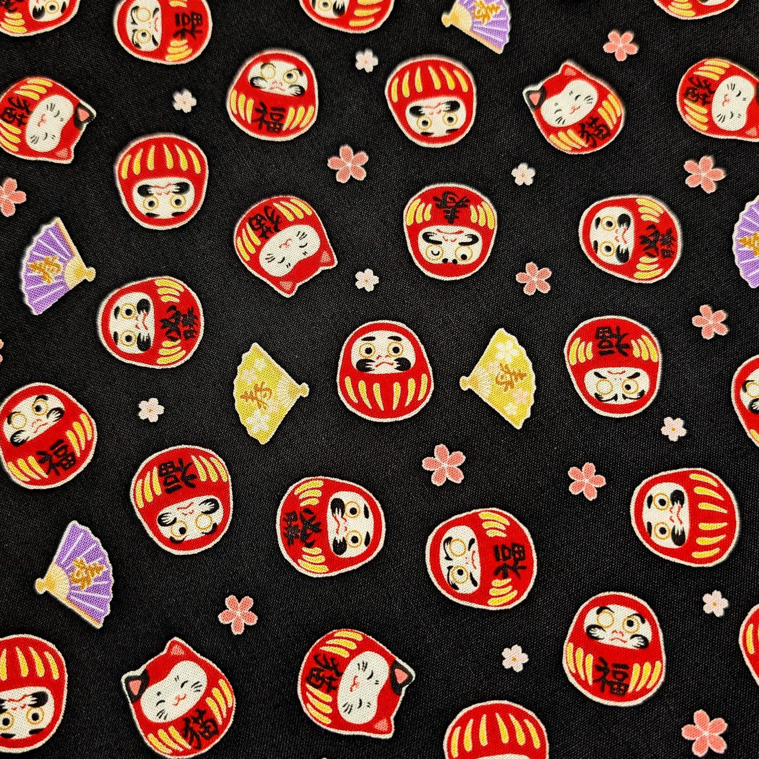 Sakura & Daruma Cosmo Japanese cotton fabric AP51205H-1 E black