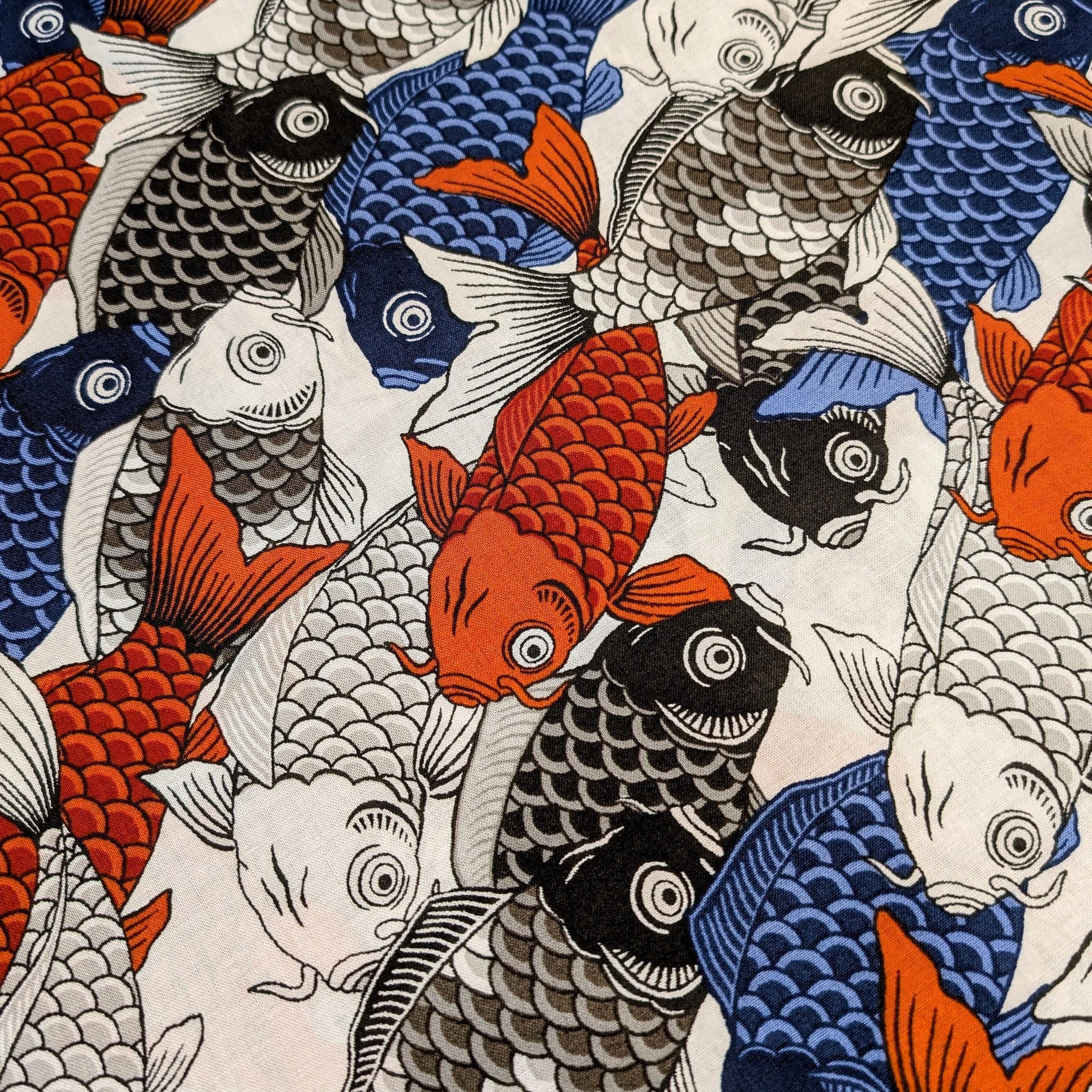Koi Fest Sevenberry Japanese cotton fabric 850495-1-1 red, blue, black & white