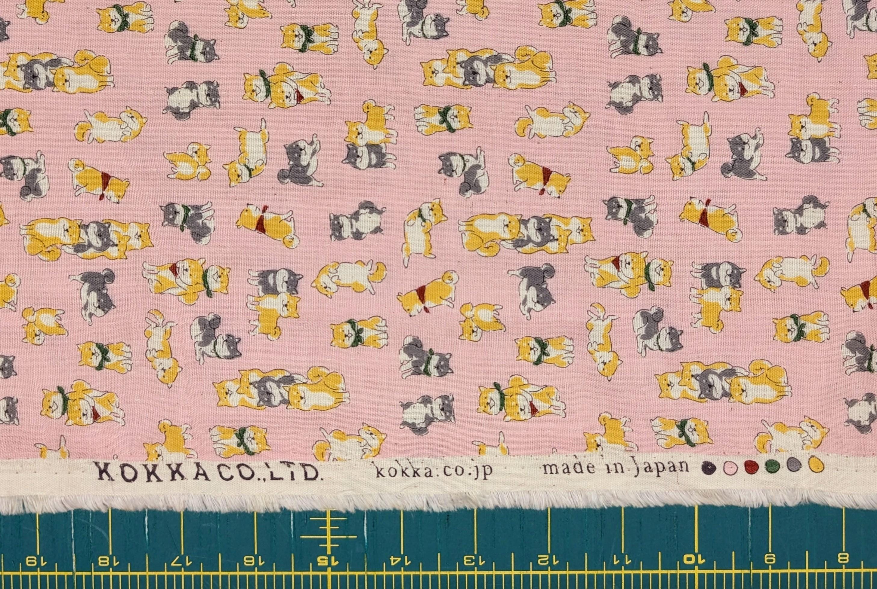 Kokka - Happy Shibas Cotton Double Gauze - Pink