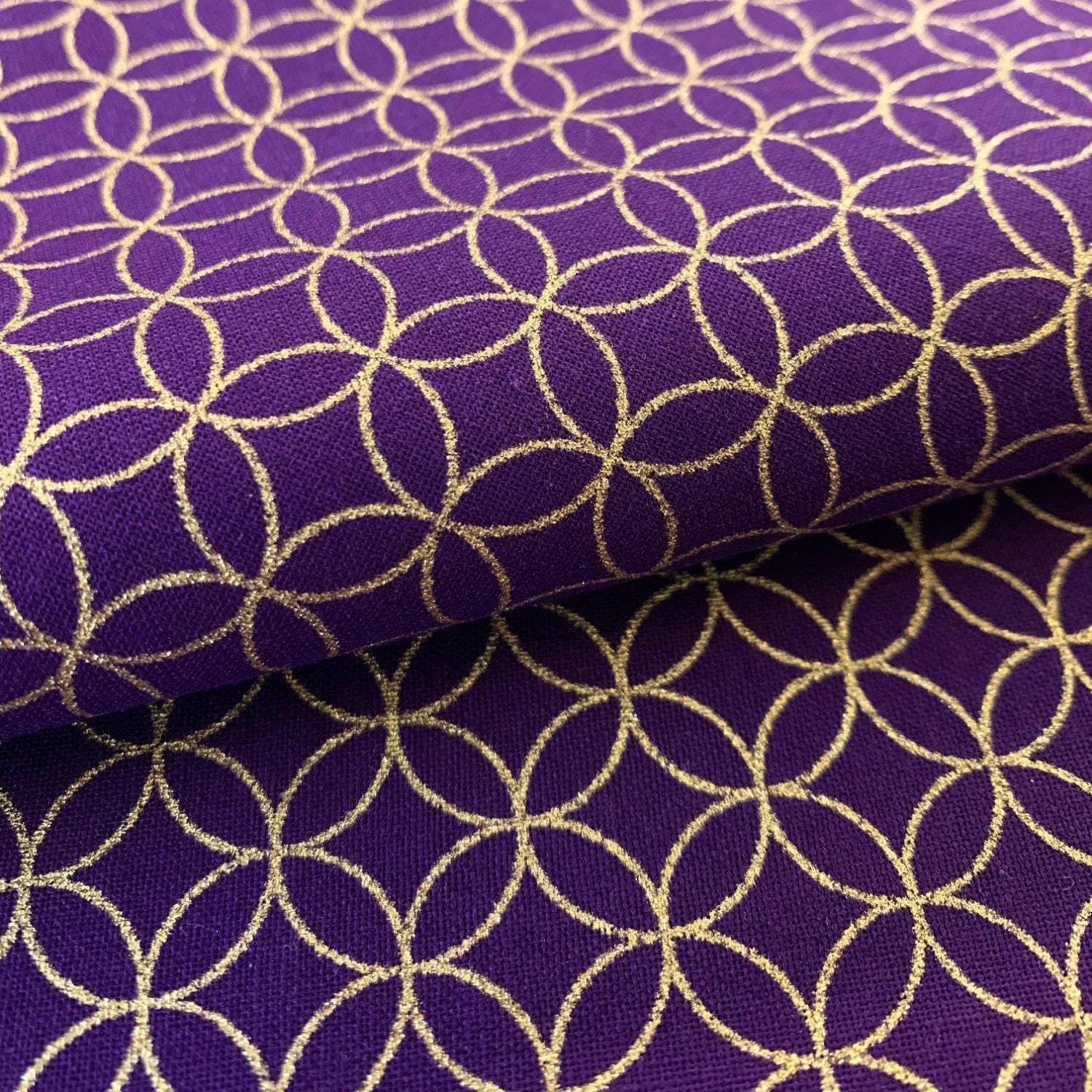 Sevenberry - Golden Shippo Circles Cotton Fabric - Purple