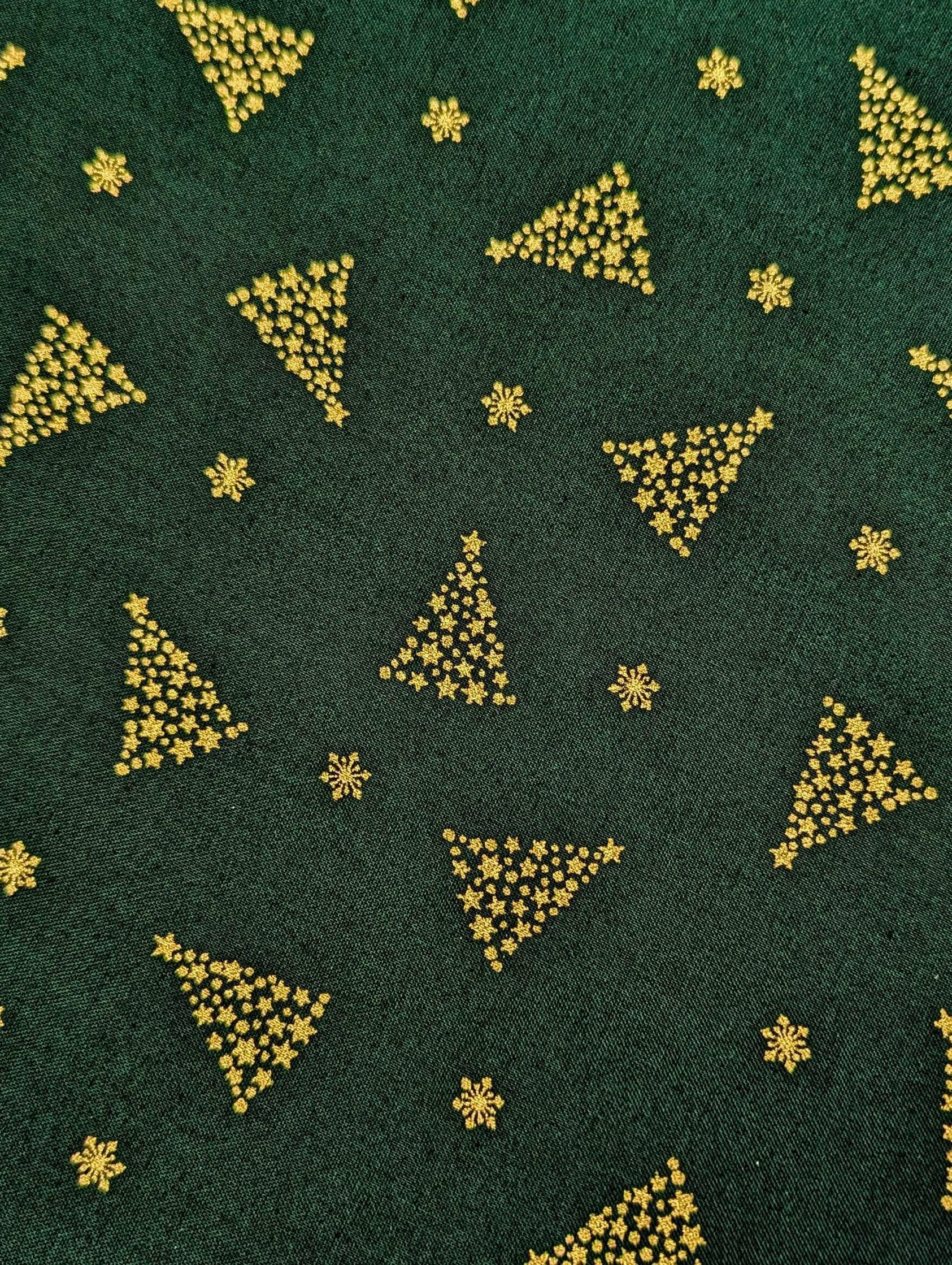 Hishiei - Golden Holiday Trees Cotton Fabric - Green