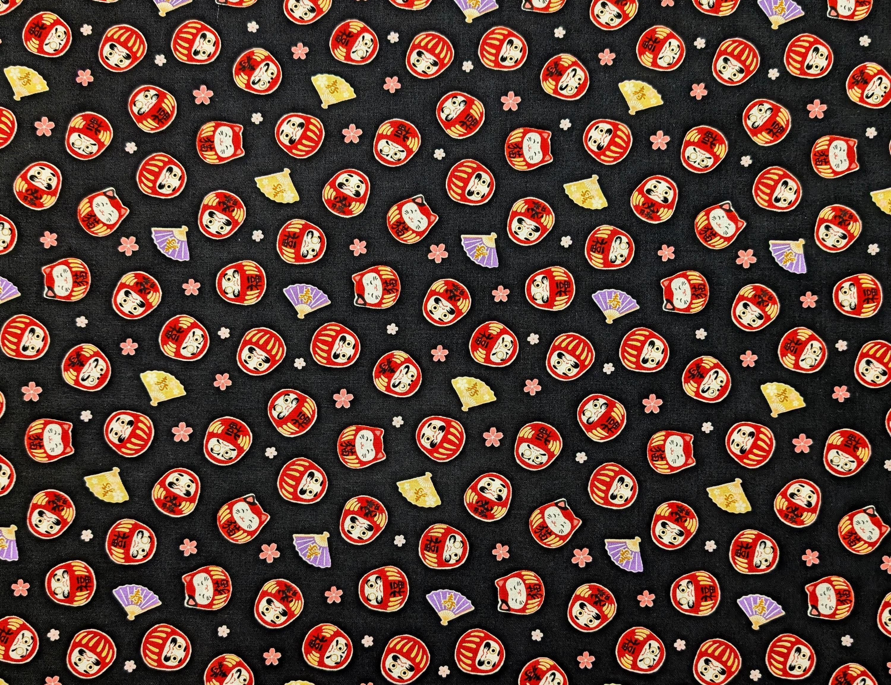 Sakura & Daruma Cosmo Japanese cotton fabric AP51205H-1 E black