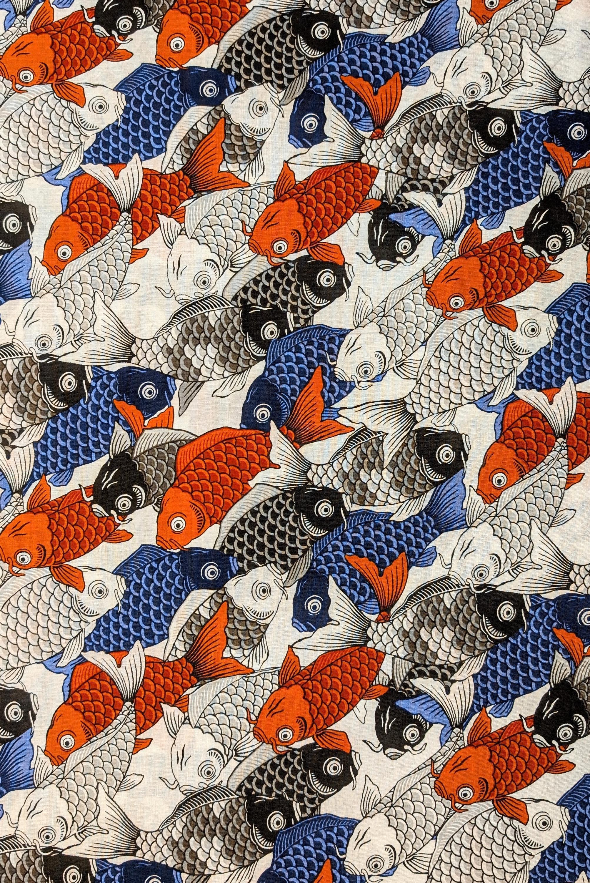 Koi Fest Sevenberry Japanese cotton fabric 850495-1-1 red, blue, black & white