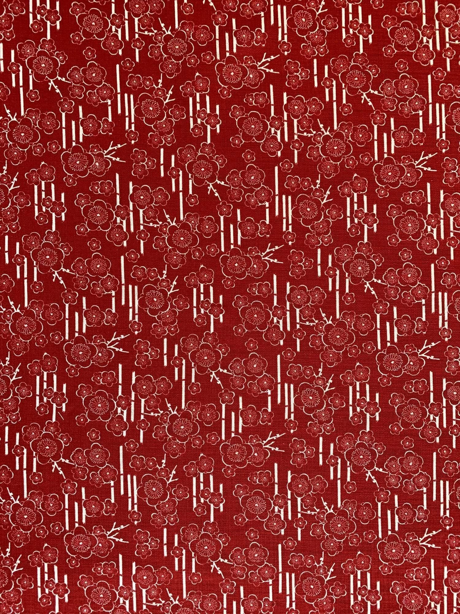 Sevenberry - Plum Cherry Blossoms Cotton Fabric - Red