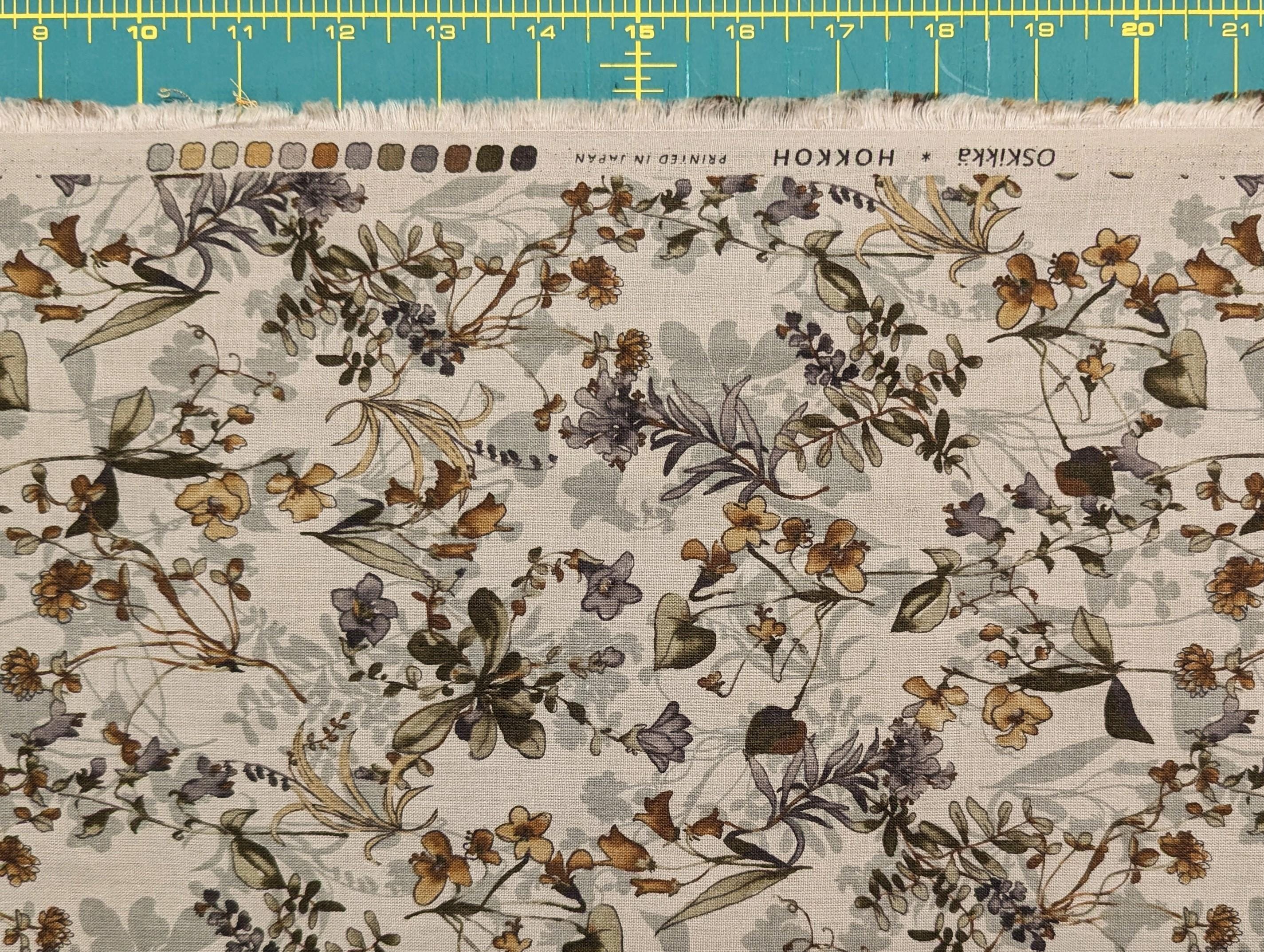 Hokkoh - Watercolor Botanicals Cotton/Linen Blend Fabric - Brown and Beige