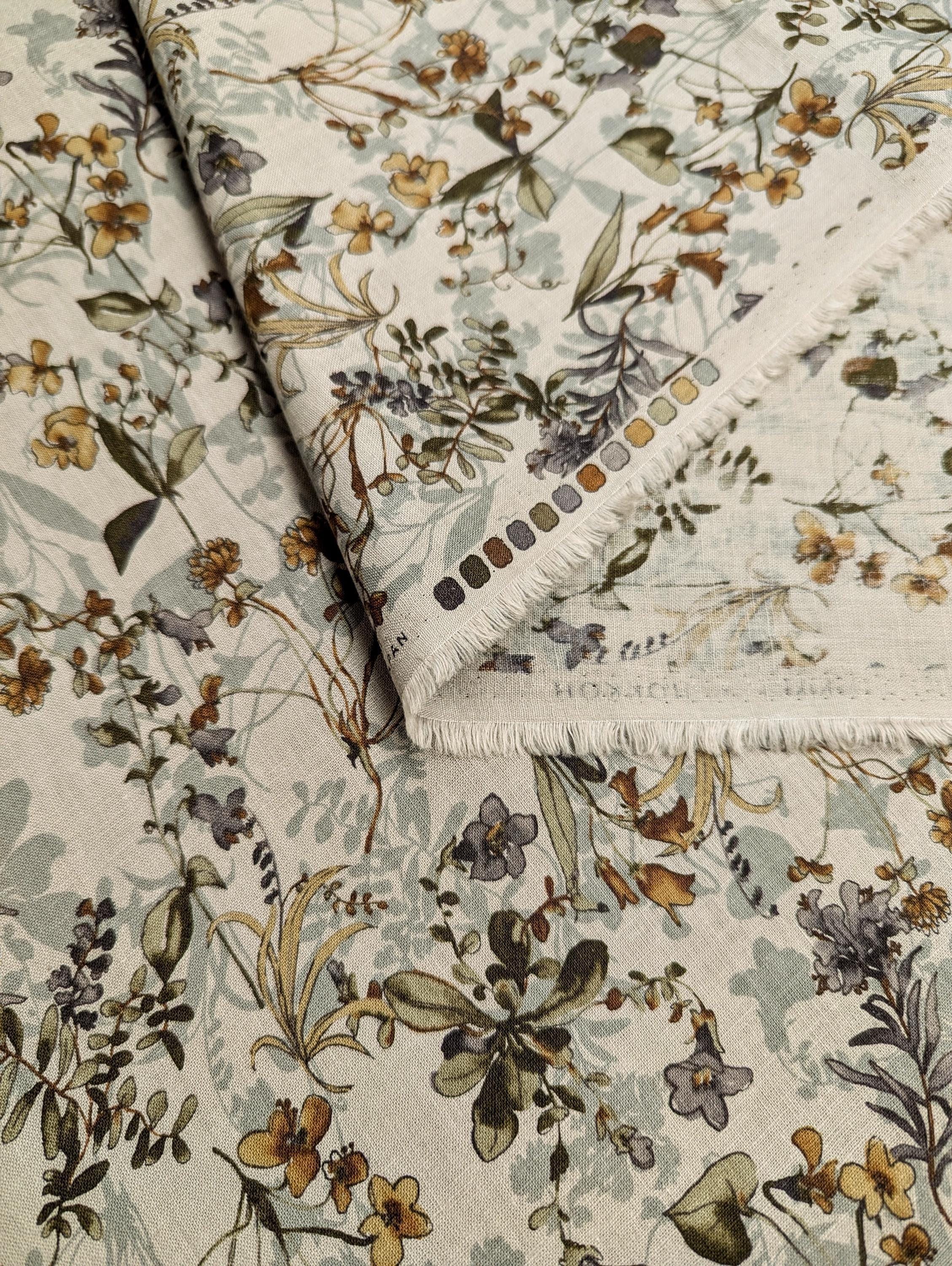 Hokkoh - Watercolor Botanicals Cotton/Linen Blend Fabric - Brown and Beige