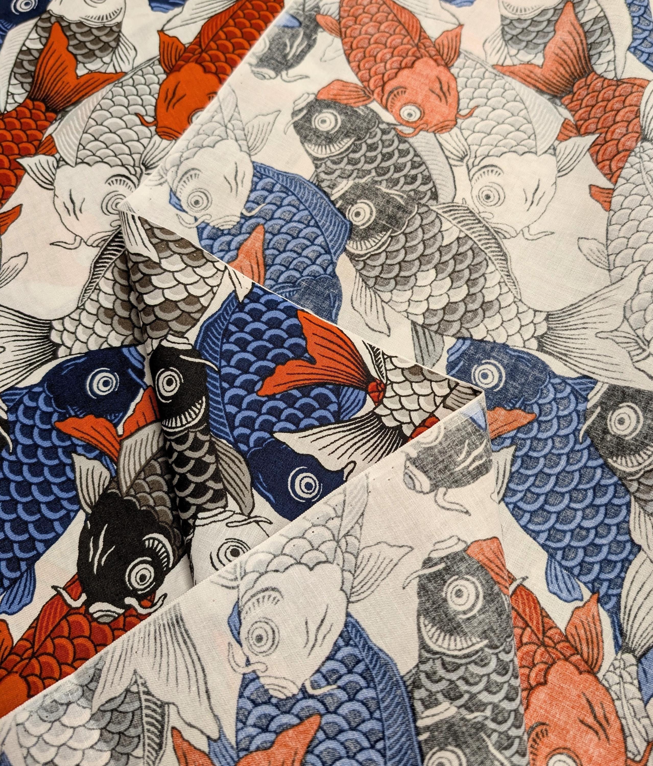 Koi Fest Sevenberry Japanese cotton fabric 850495-1-1 red, blue, black & white