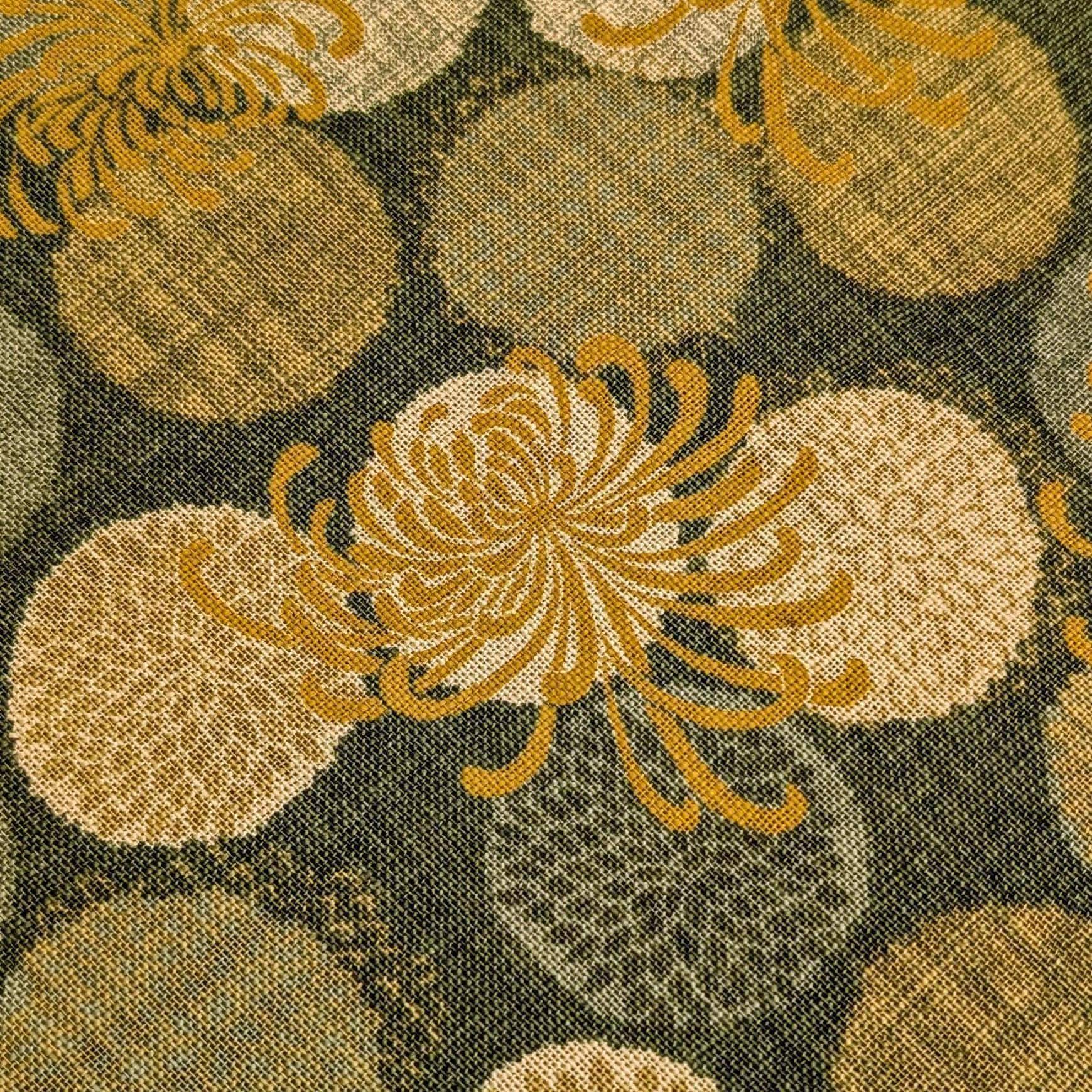 Sevenberry - Rustic Chrysanthemums Cotton Fabric - Green Yellow Beige