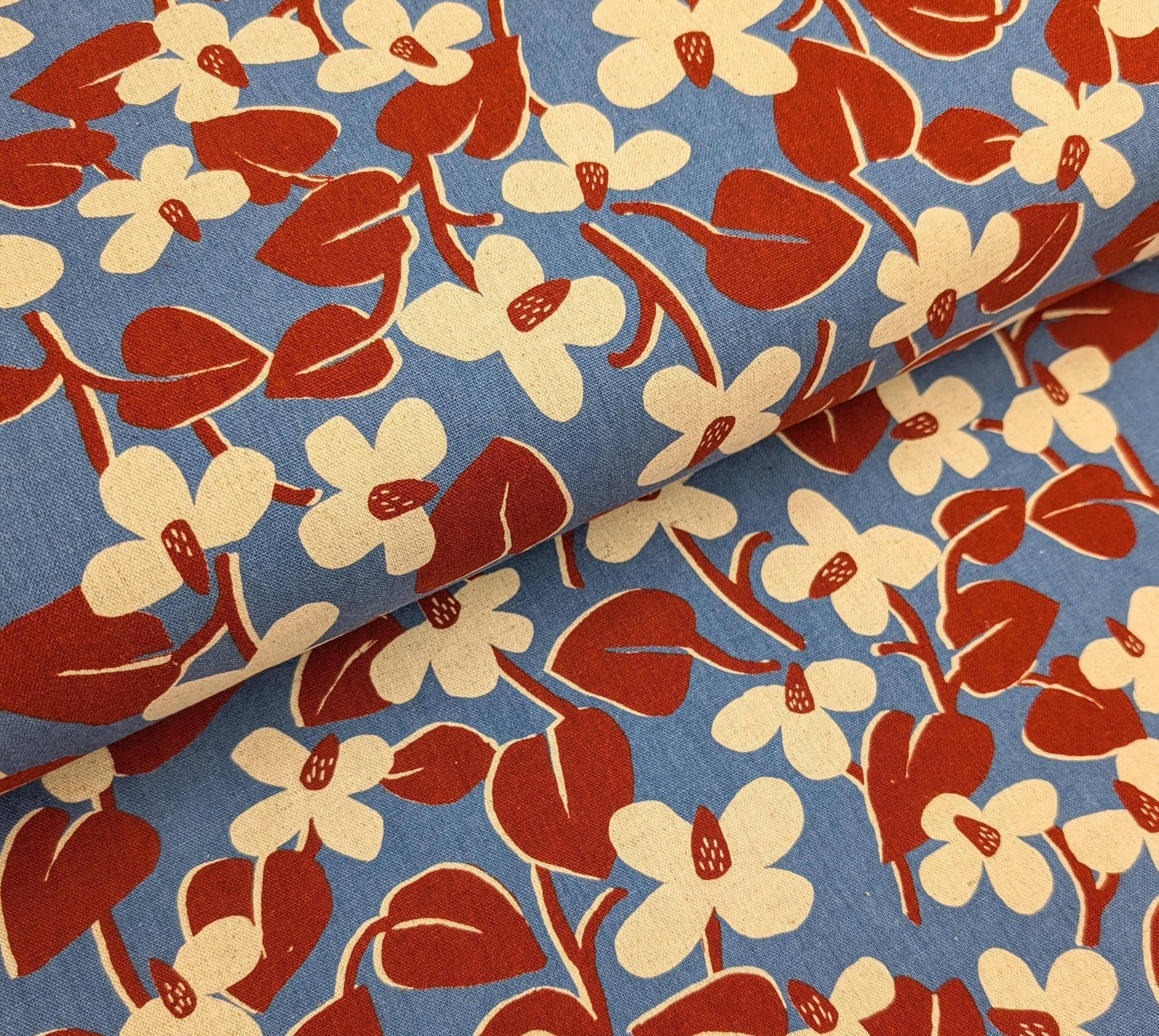 NEW Scandinavian Cone flowers Sevenberry Japanese cotton linen light canvas fabric 850431-1-3 red & blue