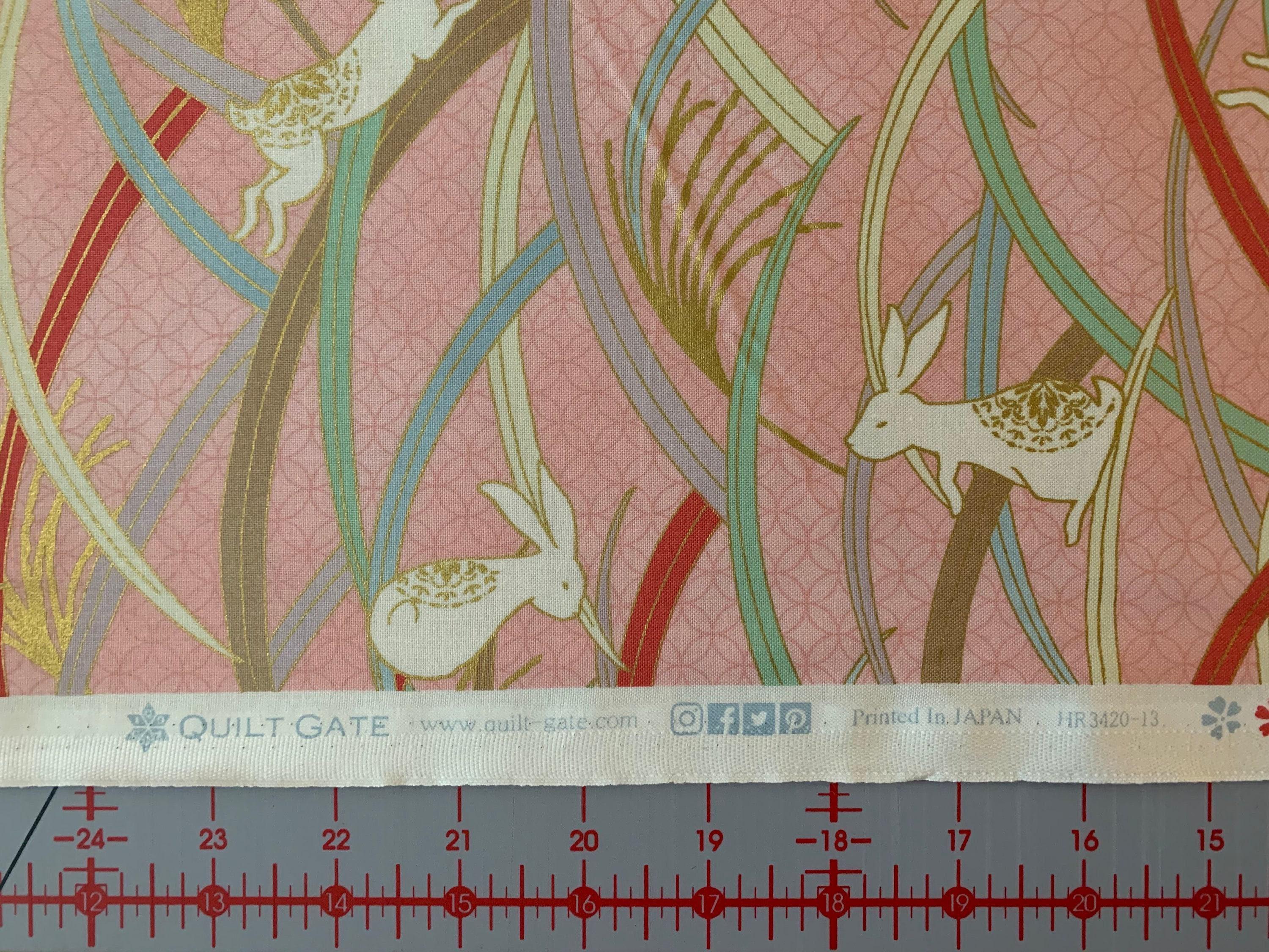 QuiltGate - Hyakka Ryoran Rabbits in the Grass Cotton Fabric - Pink