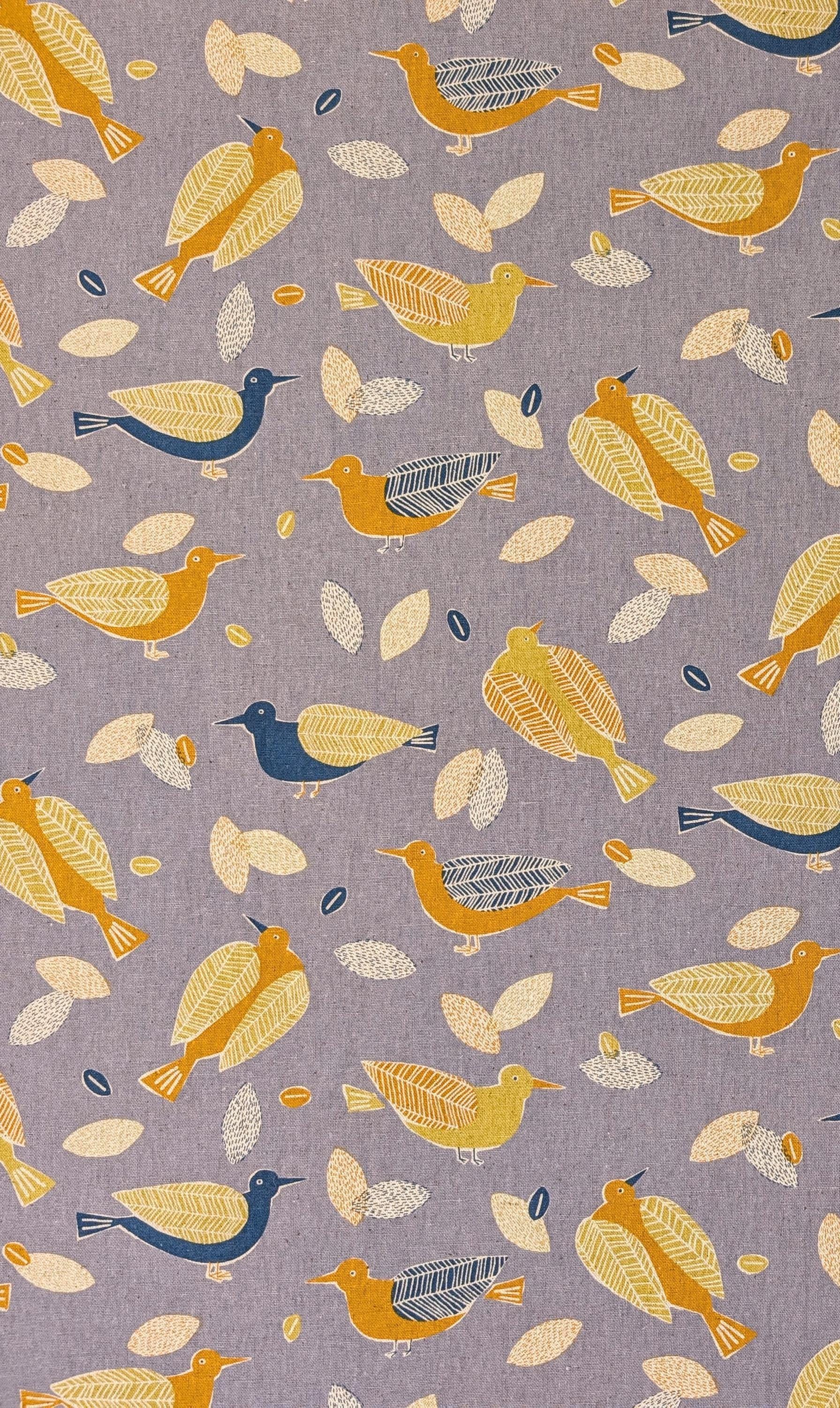 NEW Scandinavian Birds Sevenberry Japanese cotton linen light canvas fabric 850433-1-3 gray