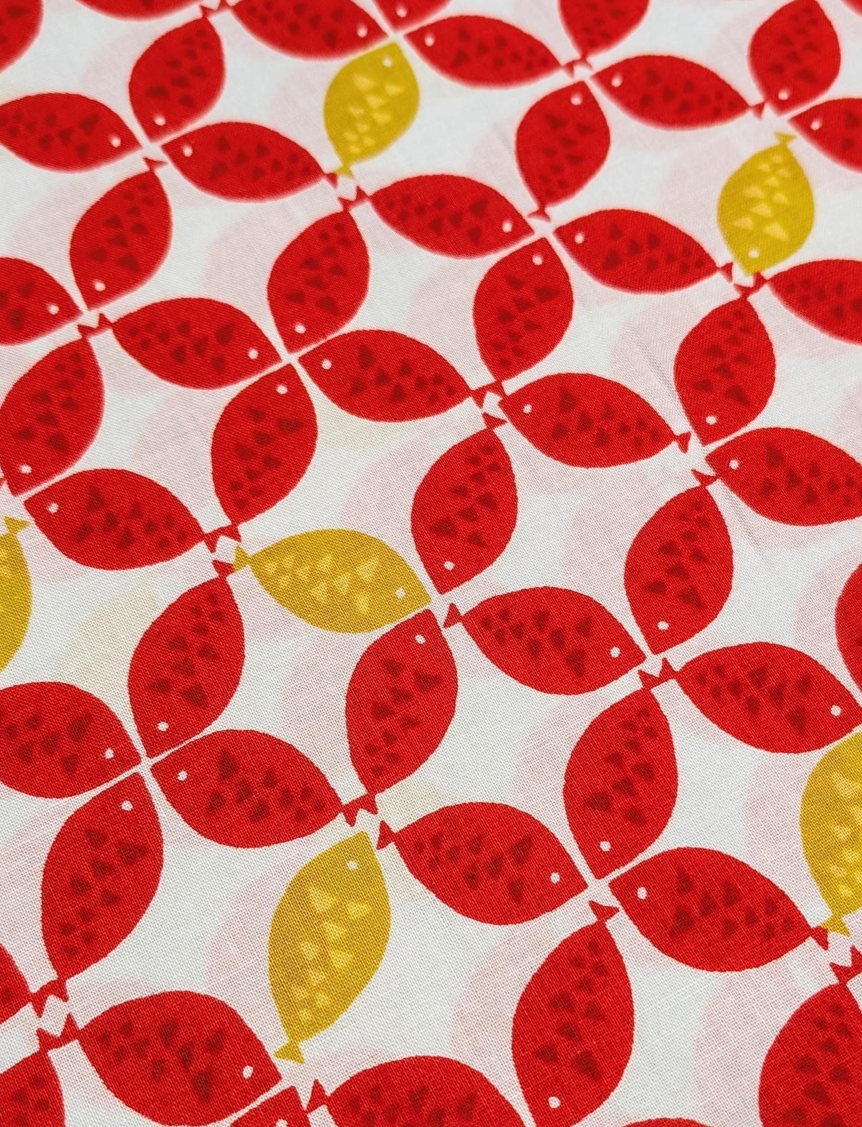 Sevenberry - Shippō Fish Cotton Fabric - Red Yellow and White