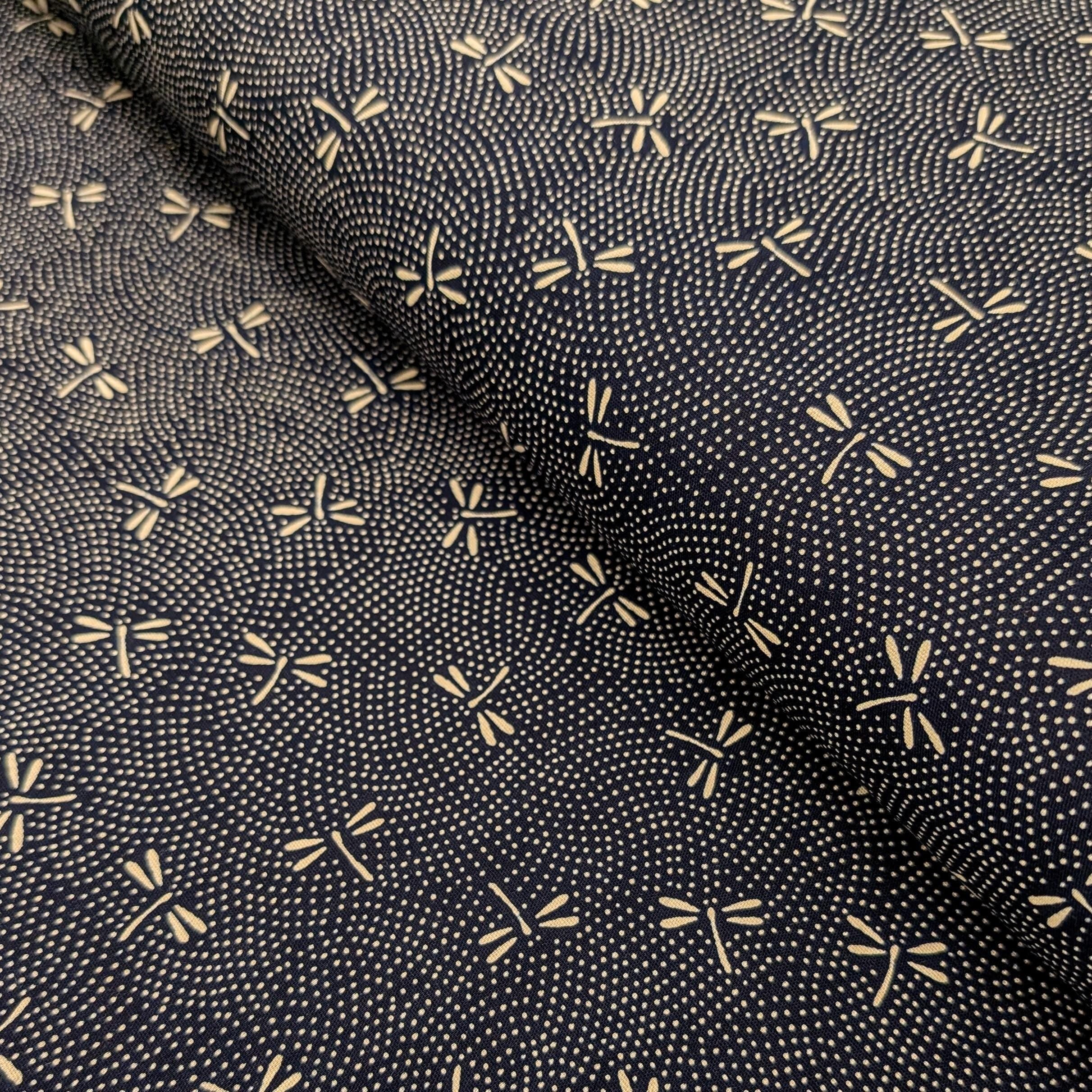 NEW Dotted Dragonflies Senyo Japanese cotton fabric SK-100-4 B navy