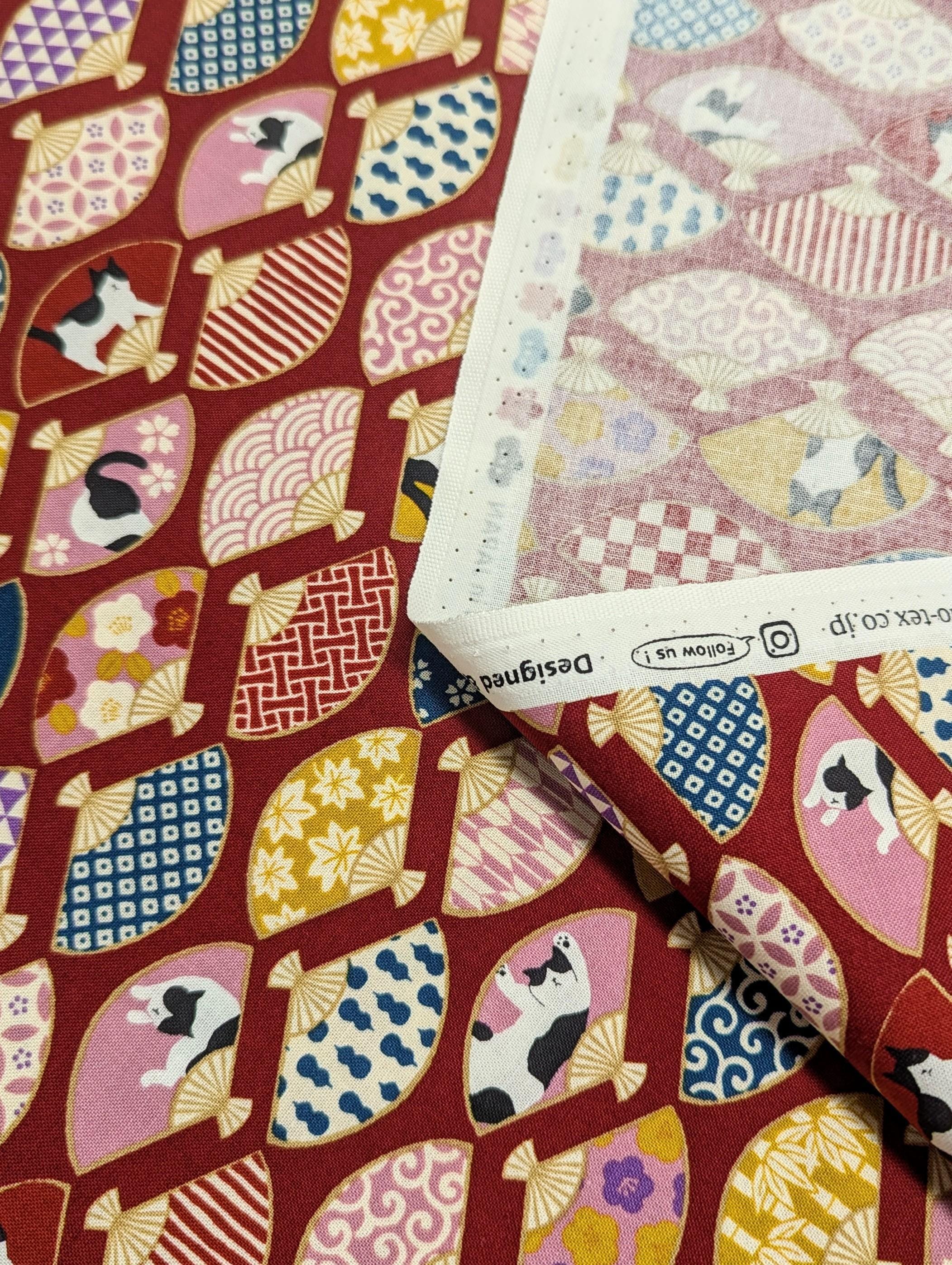 Cosmo - Cats and Fans Cotton - Red