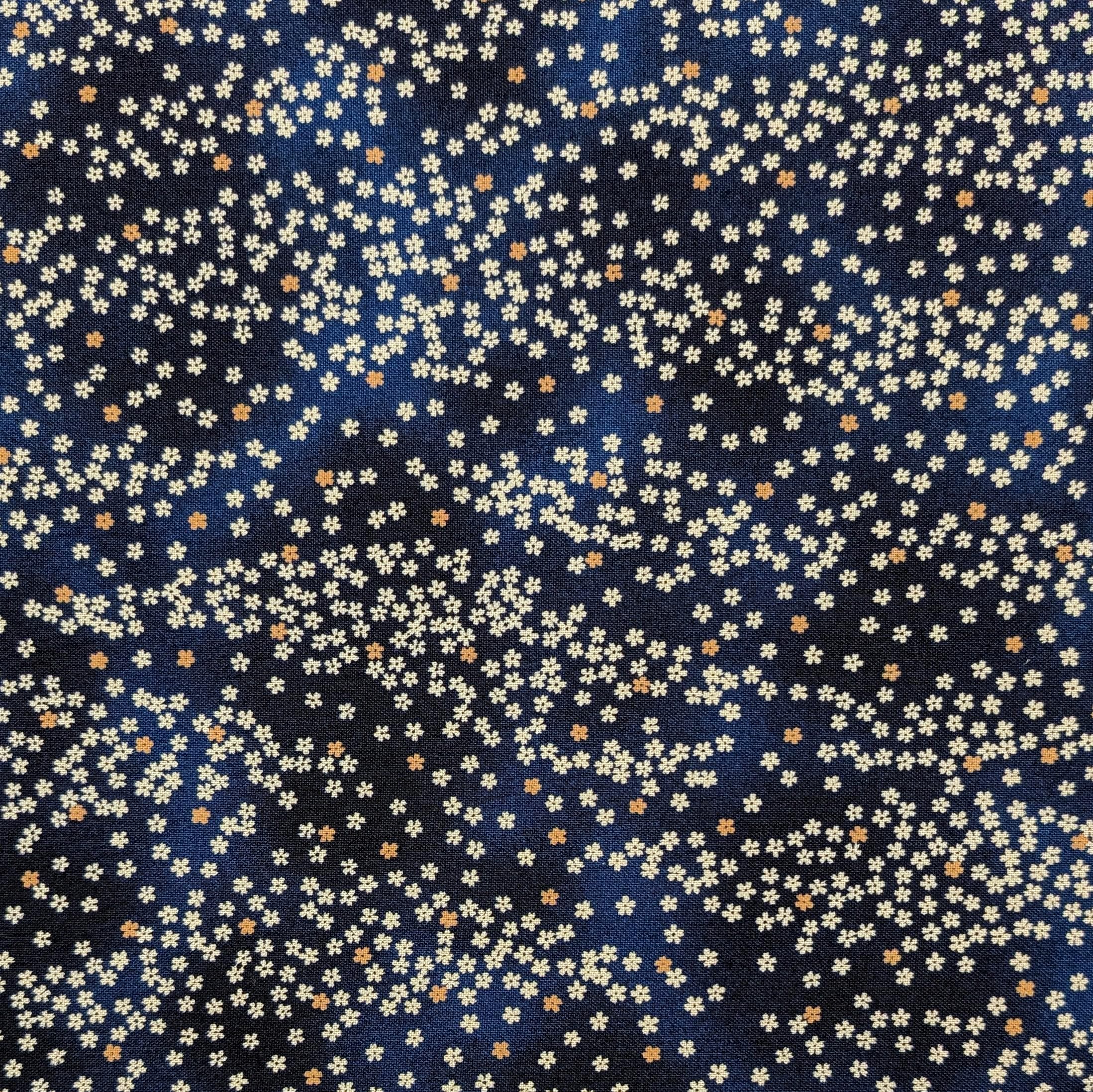 七桜 Sevenberry - Cherry Blossom Sky Cotton Fabric - Navy Blue