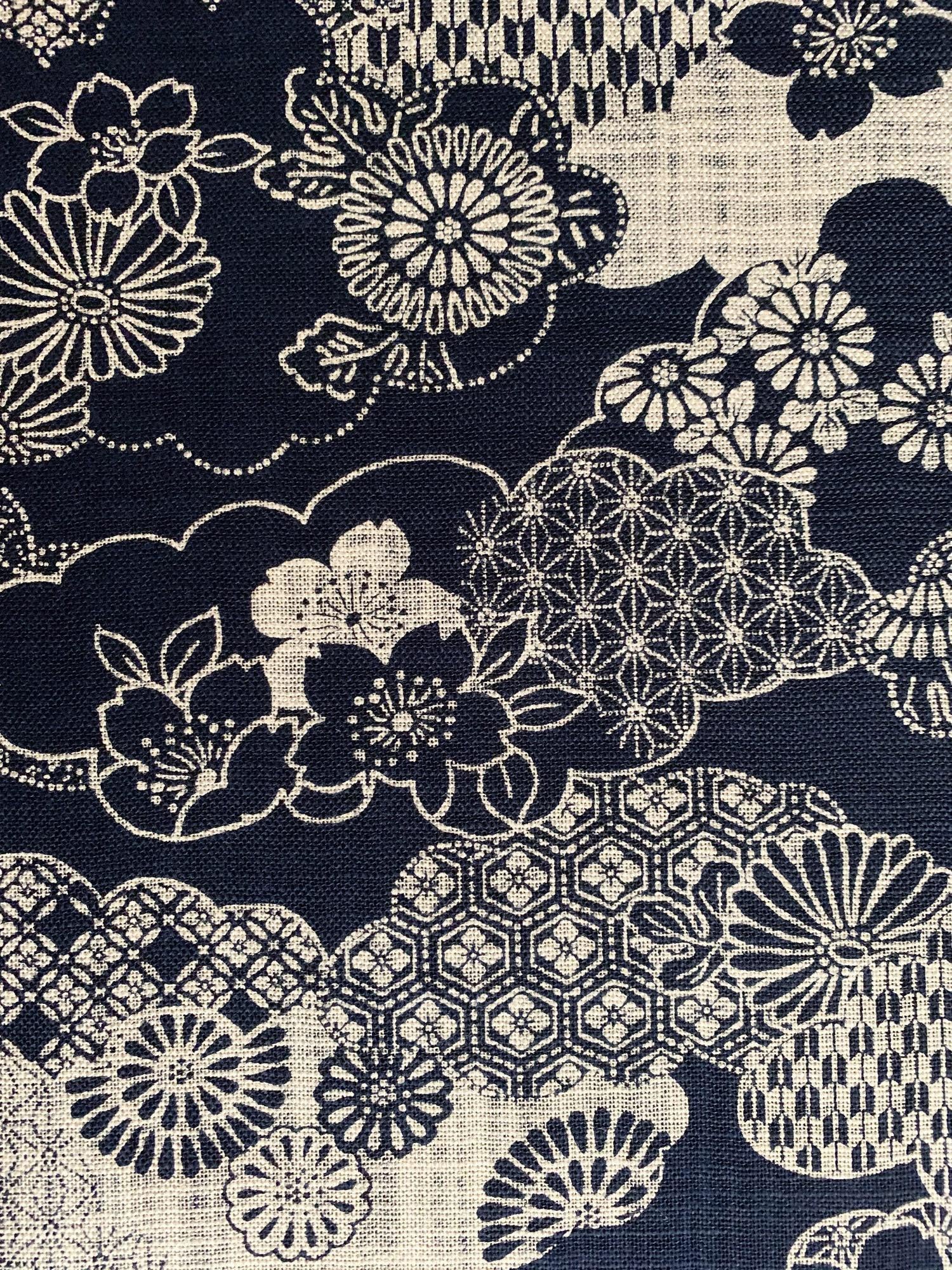 Sevenberry Cherry Blossom Clouds in indigo navy blue beige Japanese cotton fabric 88334-2-1