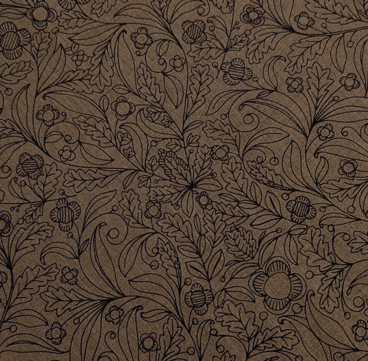 Hokkoh - Botanical Filigree Cotton Lawn - Brown and Black