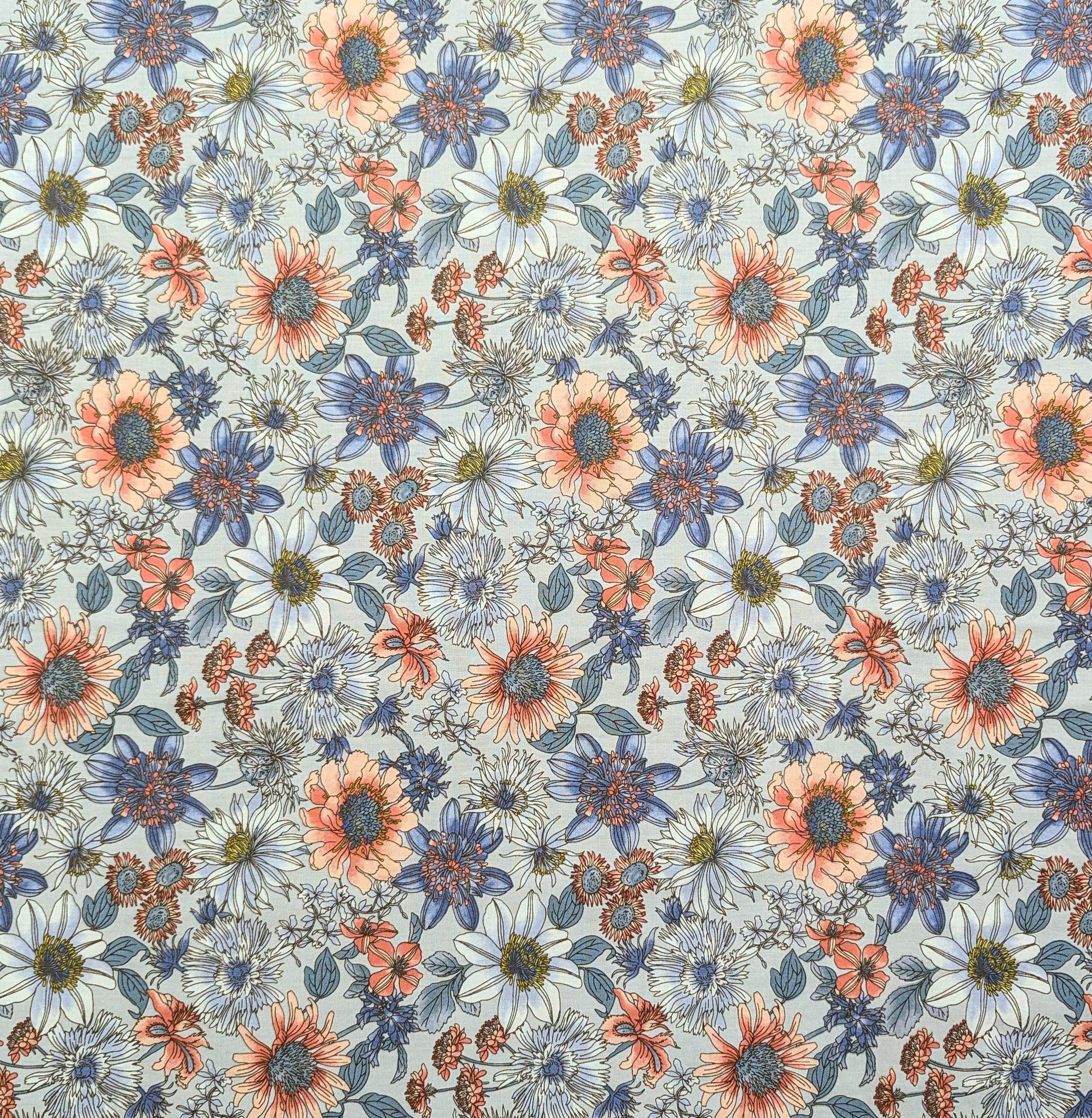 Hokkoh - Meadow Bouquet Cotton Fabric - Light Blue