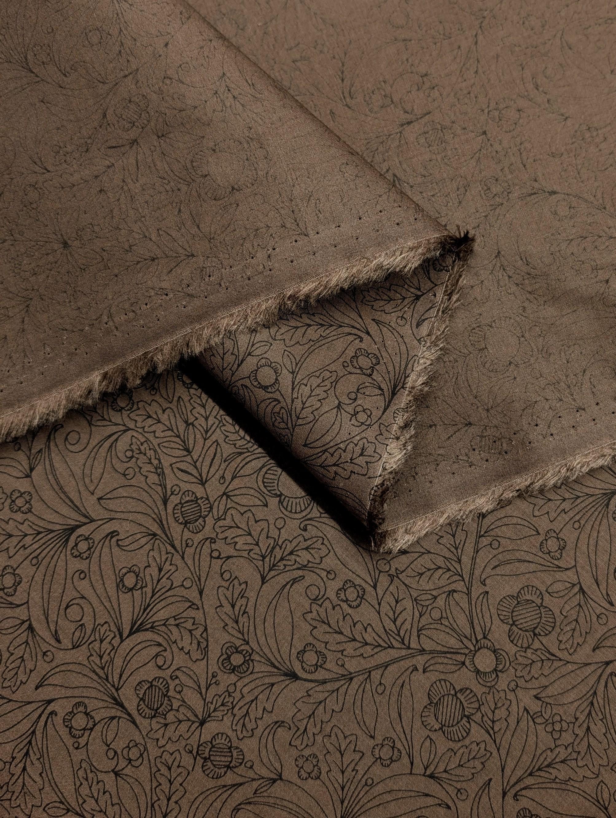 Hokkoh - Botanical Filigree Cotton Lawn - Brown and Black