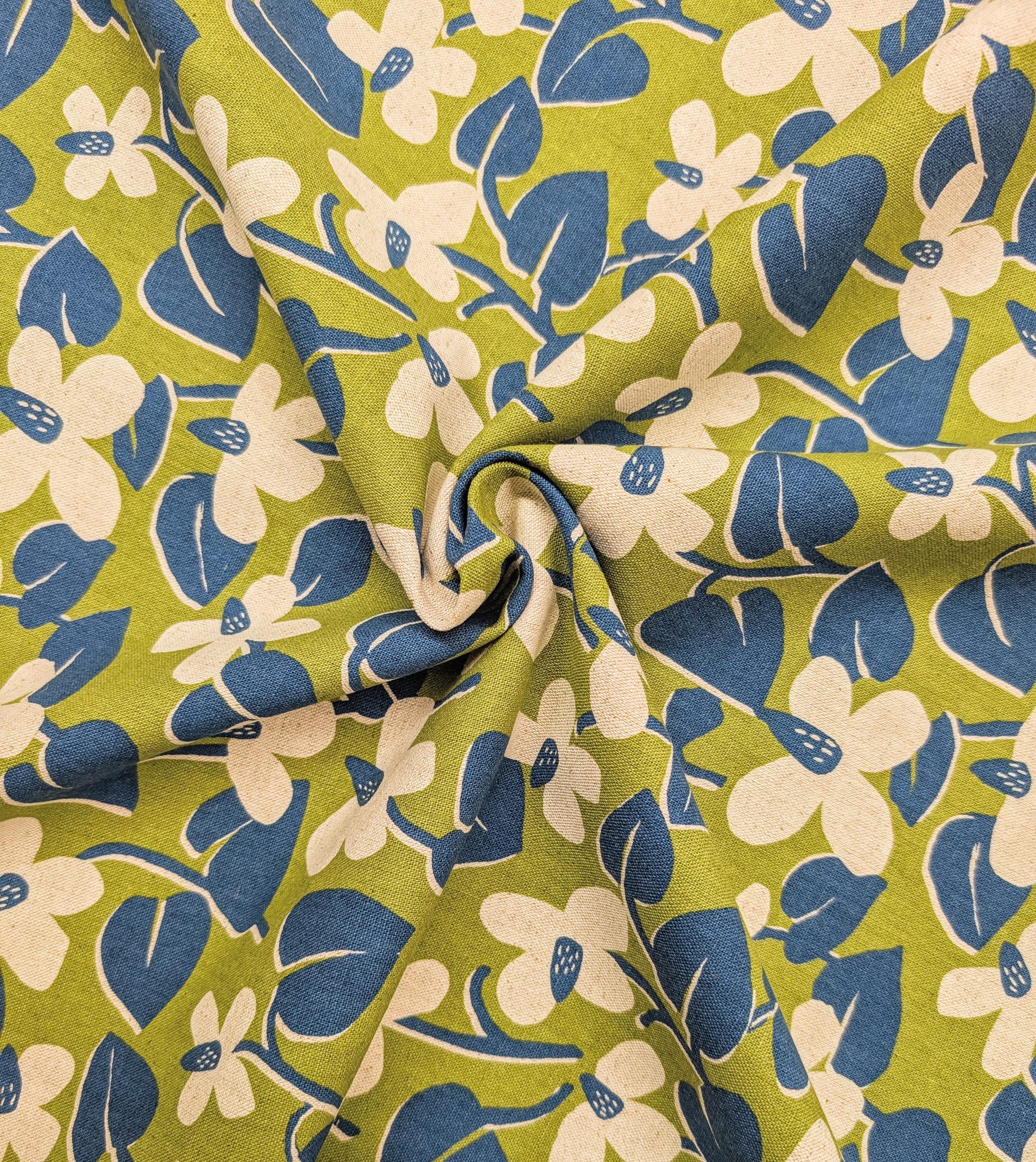 NEW Scandinavian Cone flowers Sevenberry Japanese cotton linen light canvas fabric 850431-1-5 green & blue