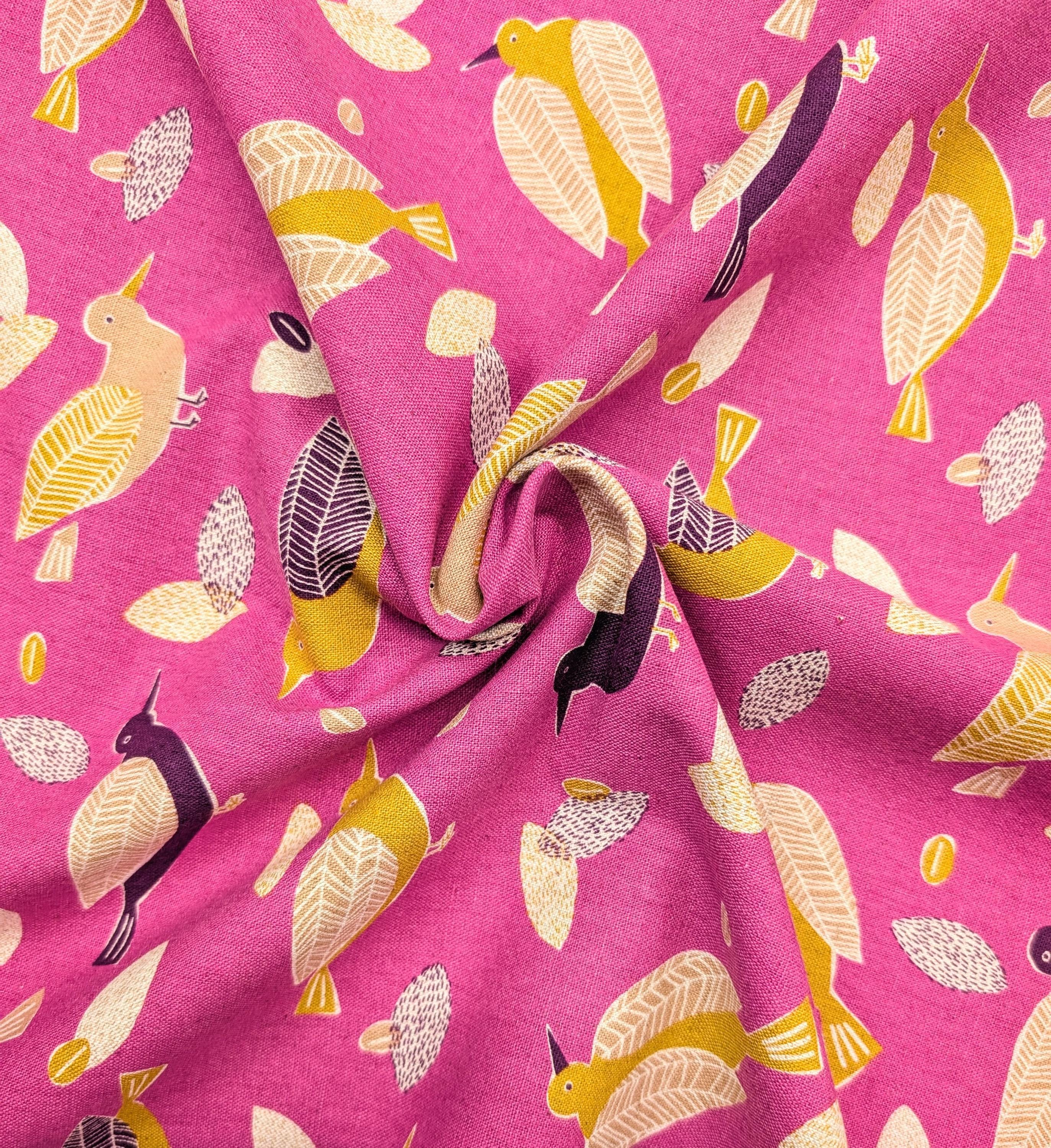 NEW Scandinavian Birds Sevenberry Japanese cotton linen light canvas fabric 850433-1-5 pink