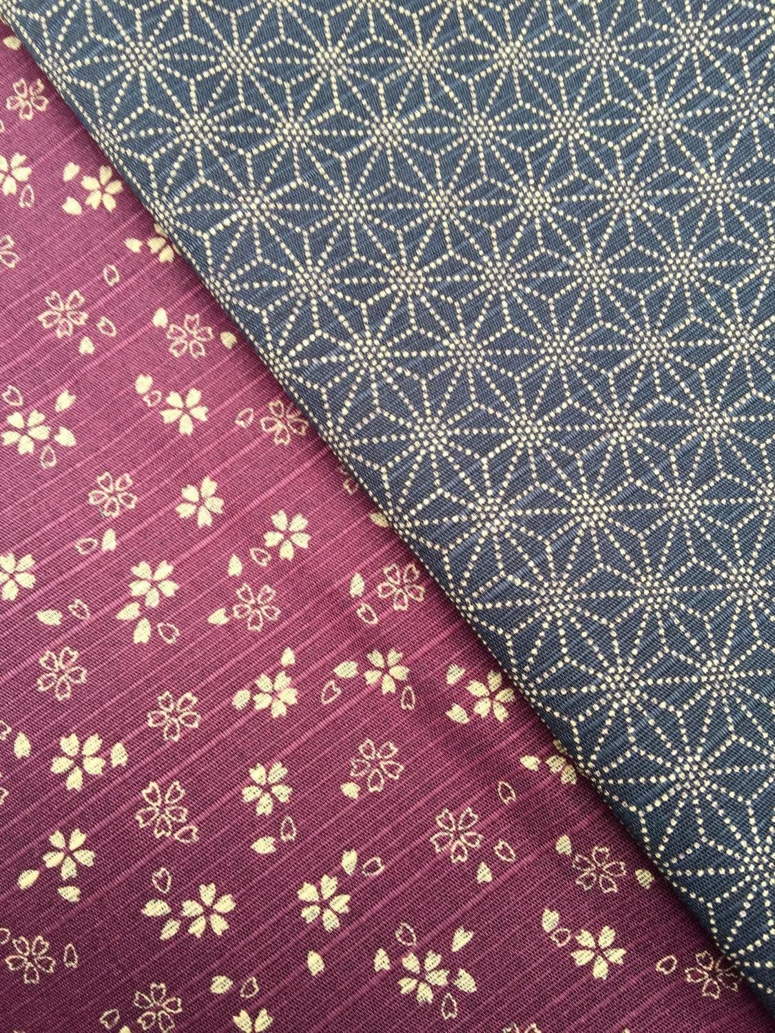 Sevenberry - Double Sided Cherry Blossom and Asanoha Star Cotton Dobby - Plum Navy