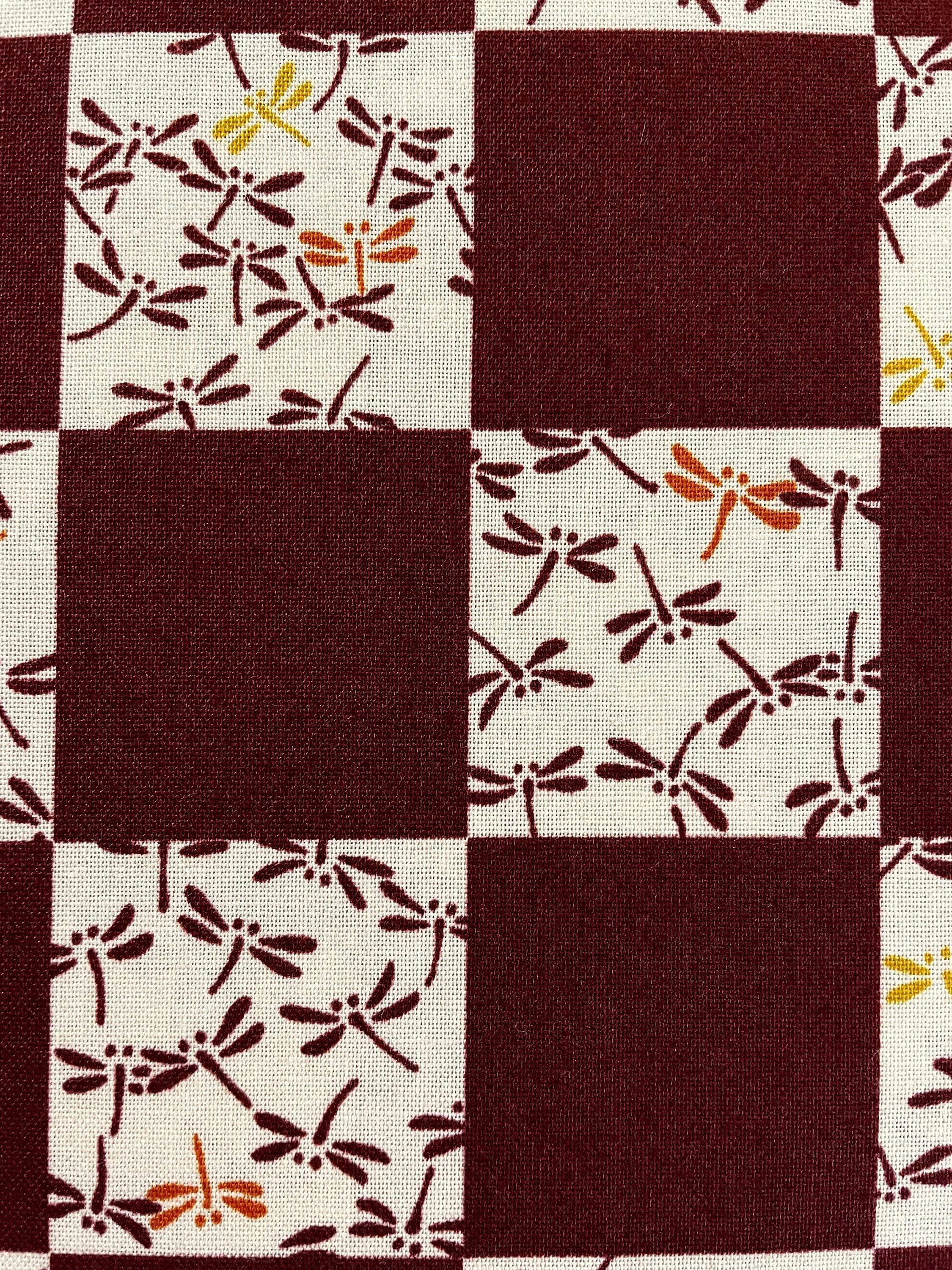 Kurenai - Checkerboard Dragonflies Cotton Fabric - Red