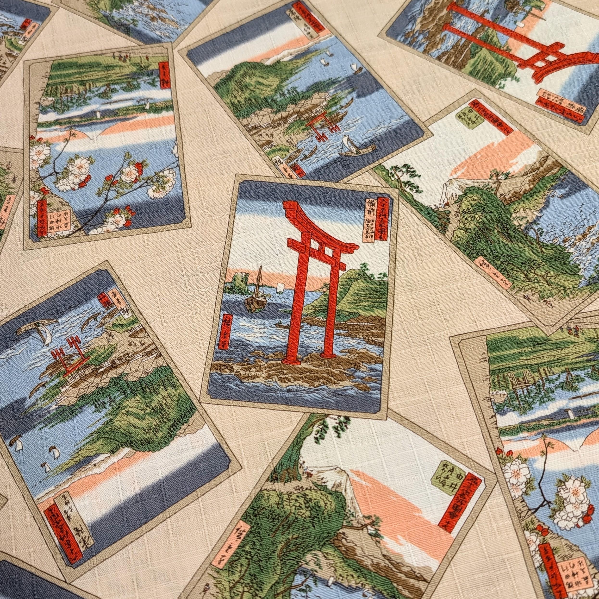 Japanese Postcards Hokkoh Japanese cotton dobby fabric 1025-105-3 A beige