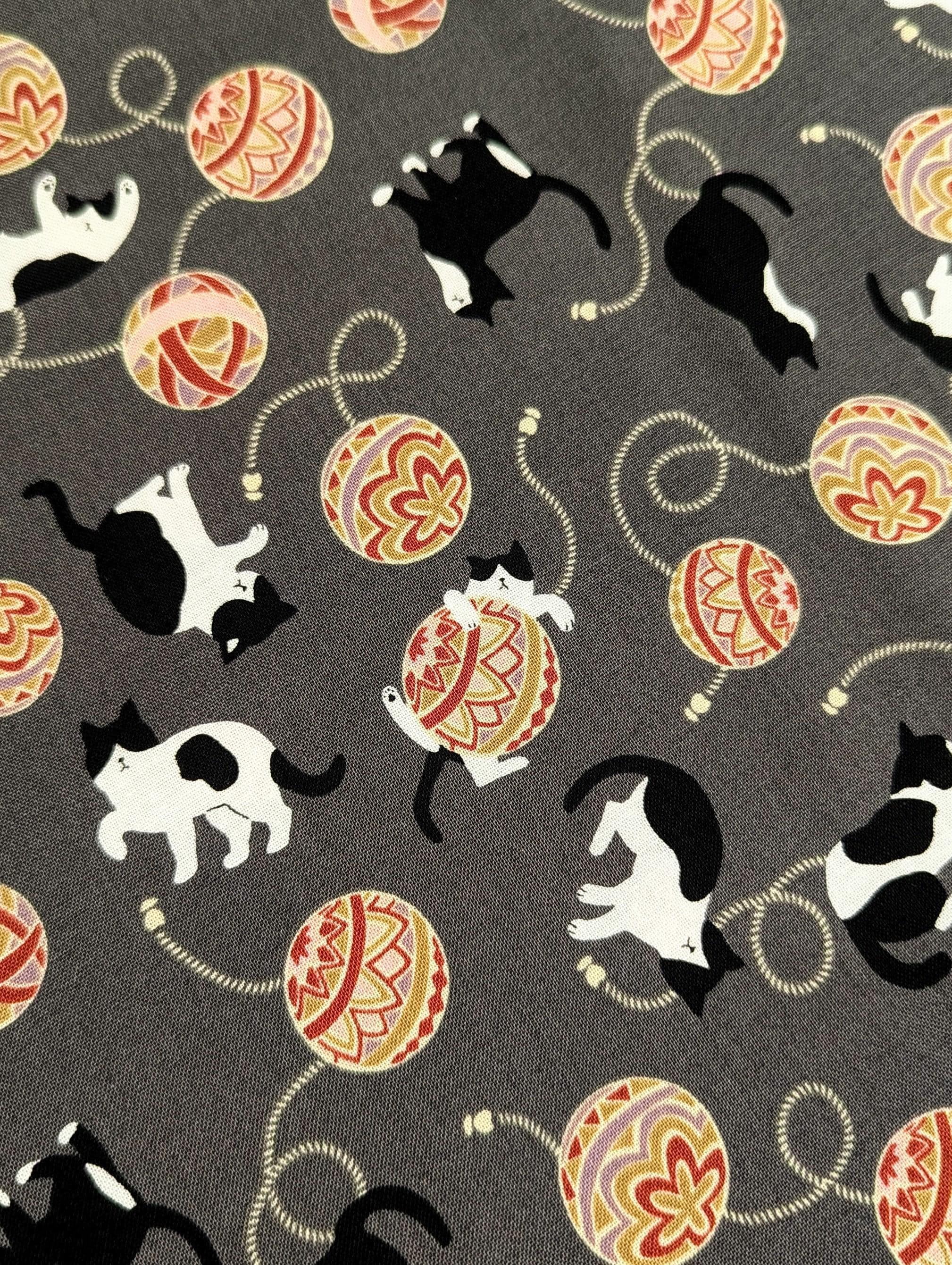Cosmo - Temari Cats Quilt Cotton - Gray