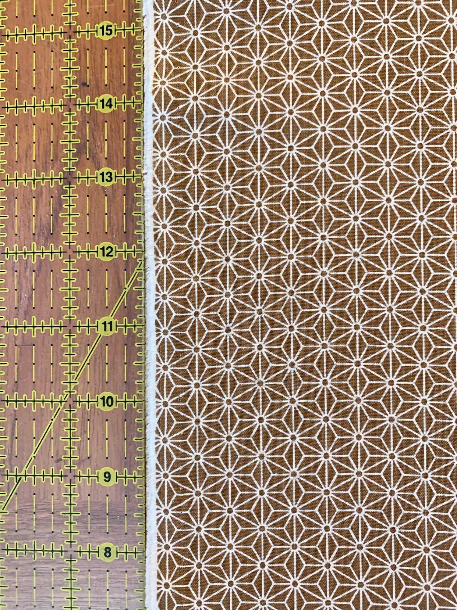 Sevenberry Small Asanoha stars in beige on bronze Japanese cotton fabric 88222-2-1