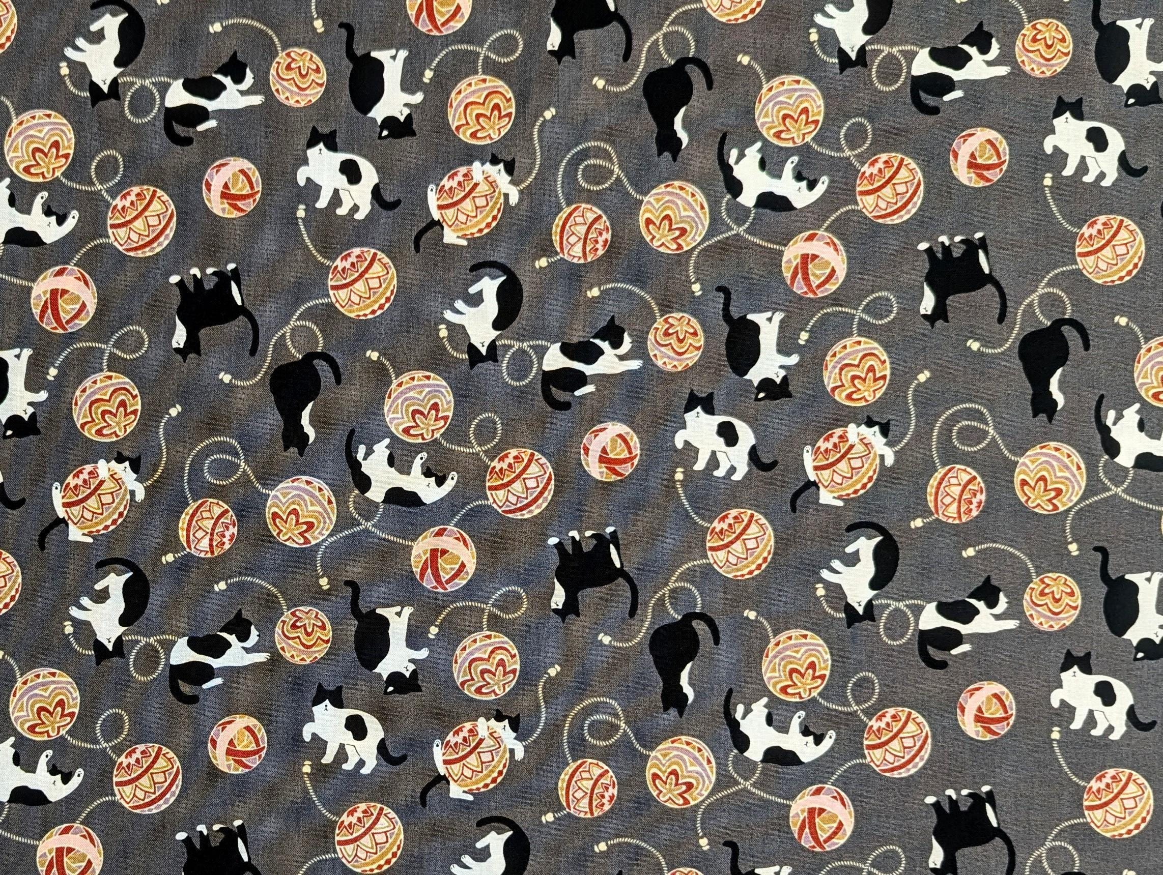 Cosmo - Temari Cats Quilt Cotton - Gray