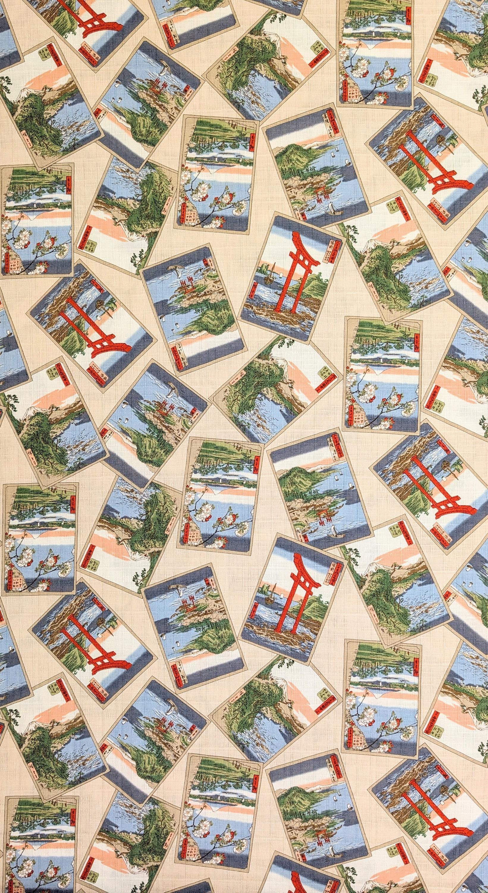 Japanese Postcards Hokkoh Japanese cotton dobby fabric 1025-105-3 A beige