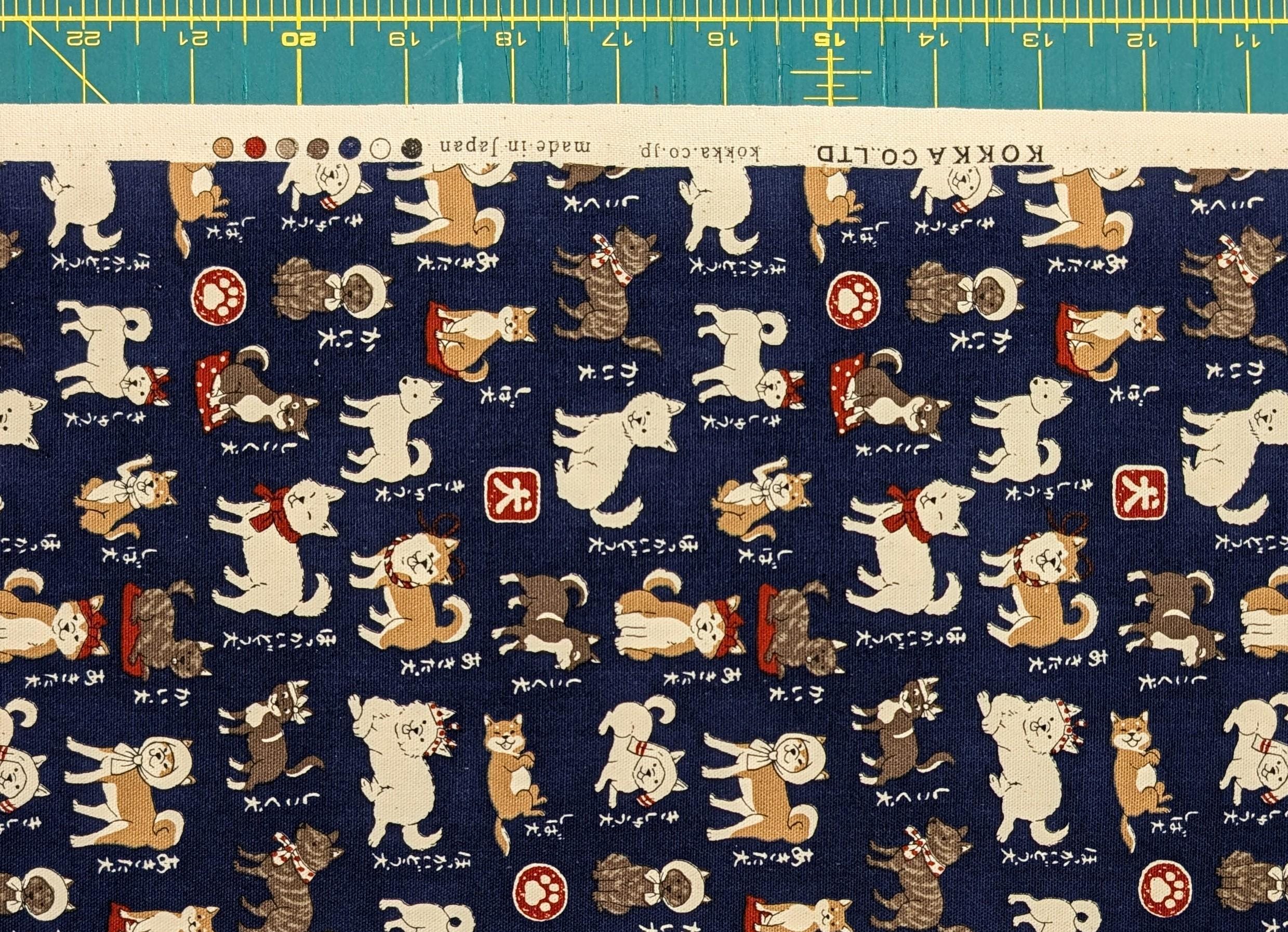 Kokka - Shiba Inu Trèfle Cotton Oxford - Navy