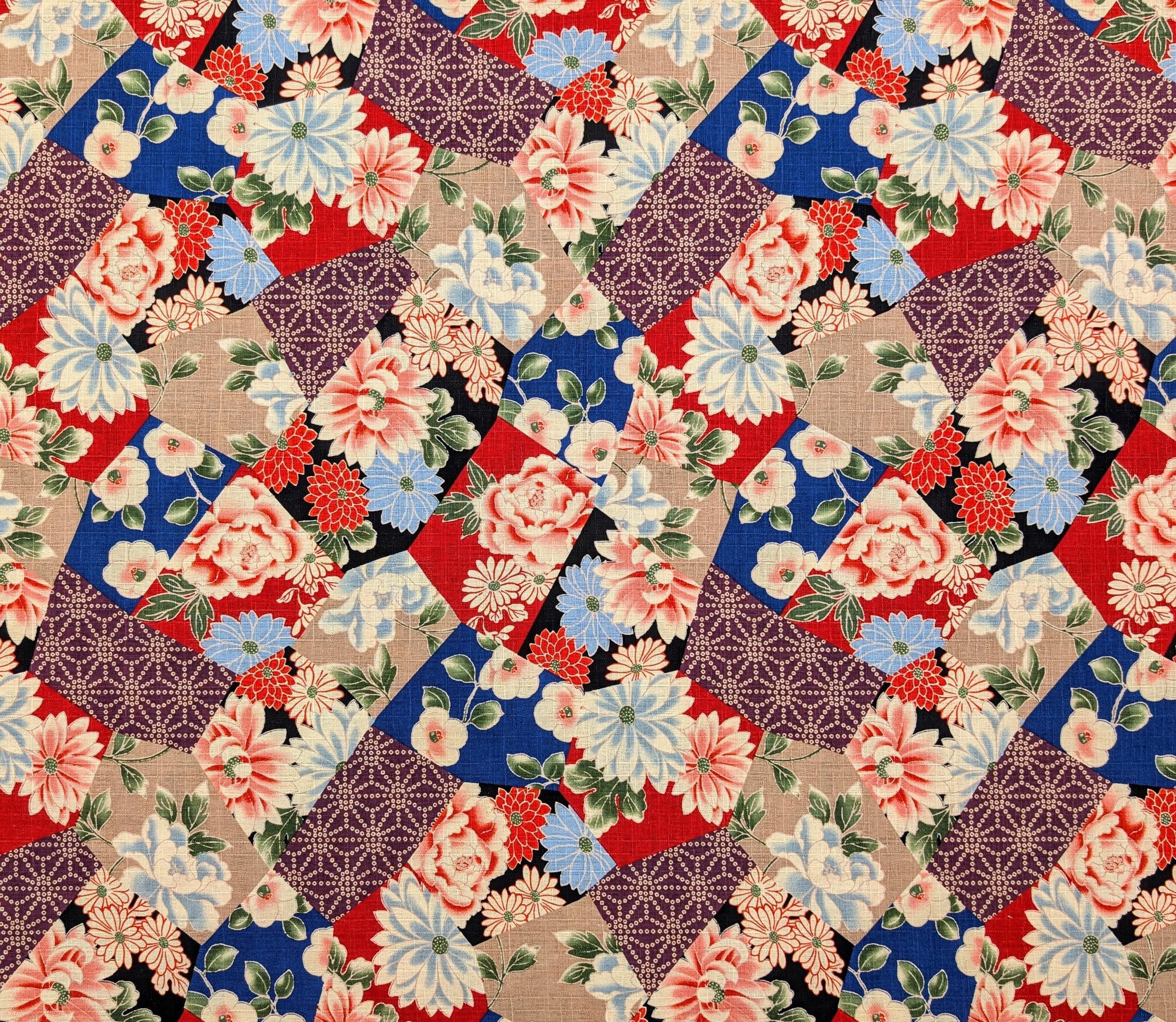 Patterned Floral Collage Hokkoh Japanese dobby cotton fabric 1025-110-2 A beige