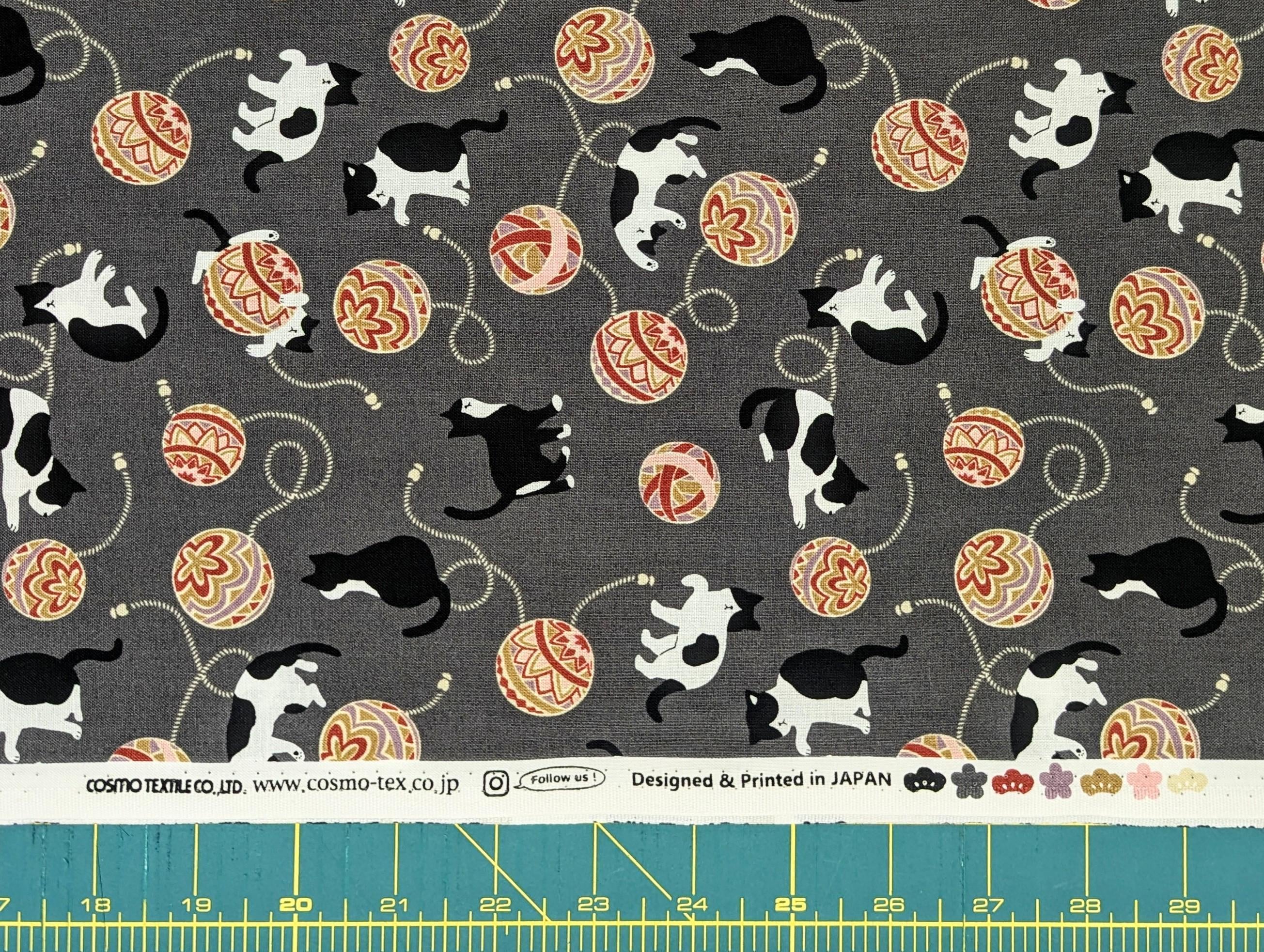 Cosmo - Temari Cats Quilt Cotton - Gray