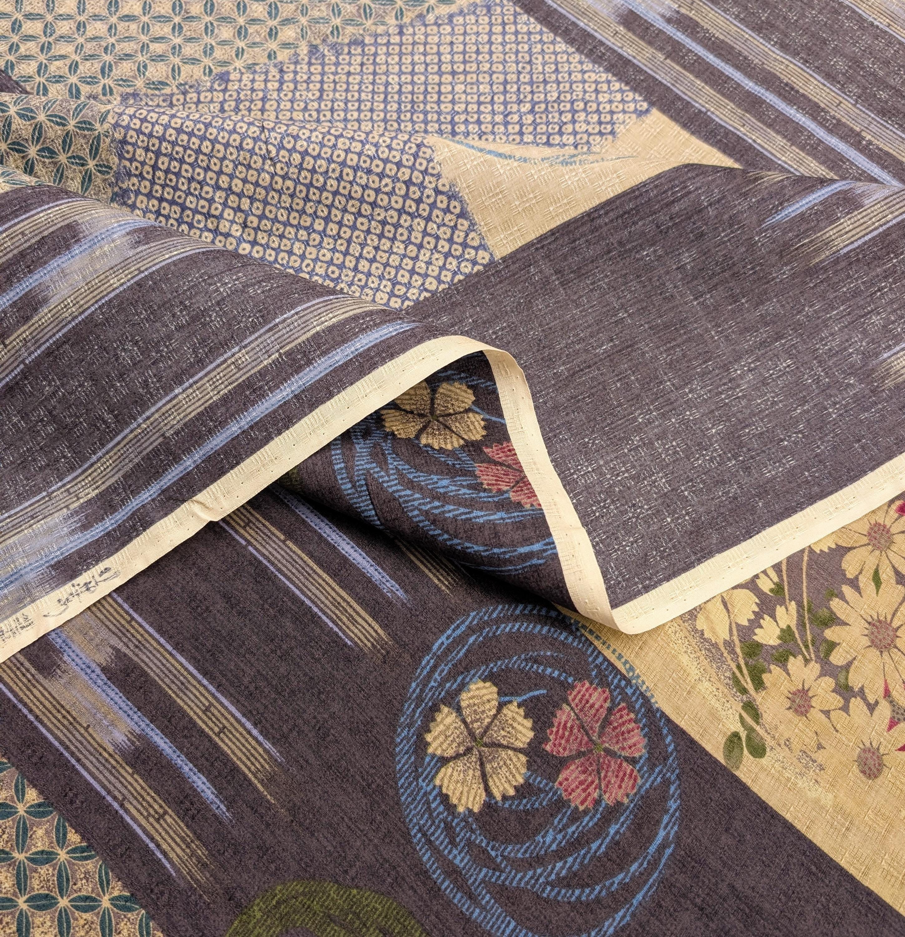 Wide Stripe Flower Circles Japanese Kobayashi dobby cotton fabric KTS-1594 E purple