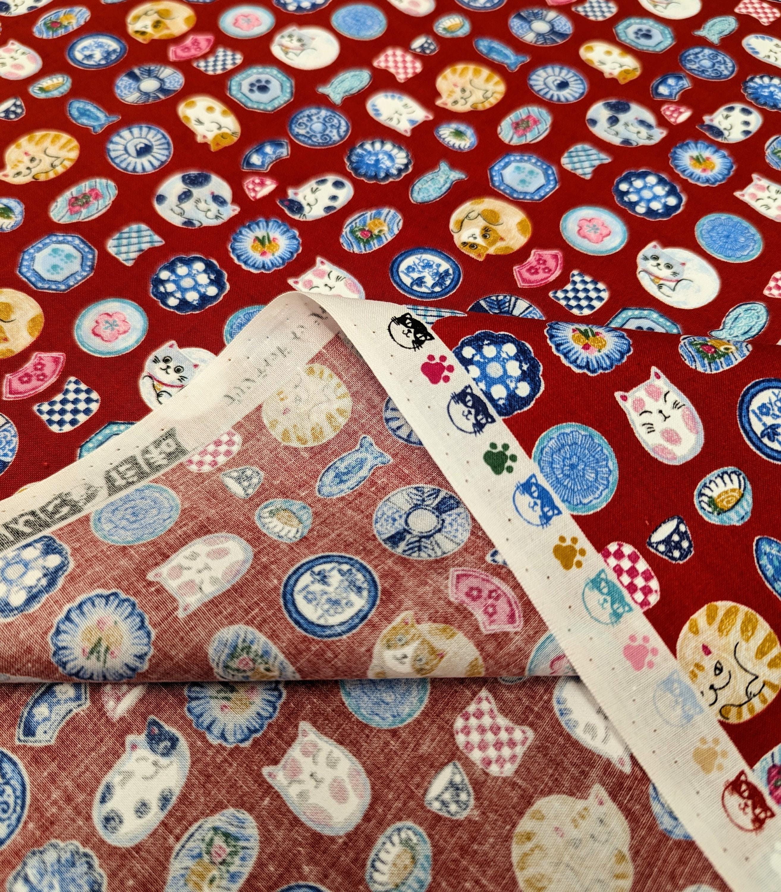 Senyo - Porcelain Cats Cotton Fabric - Red