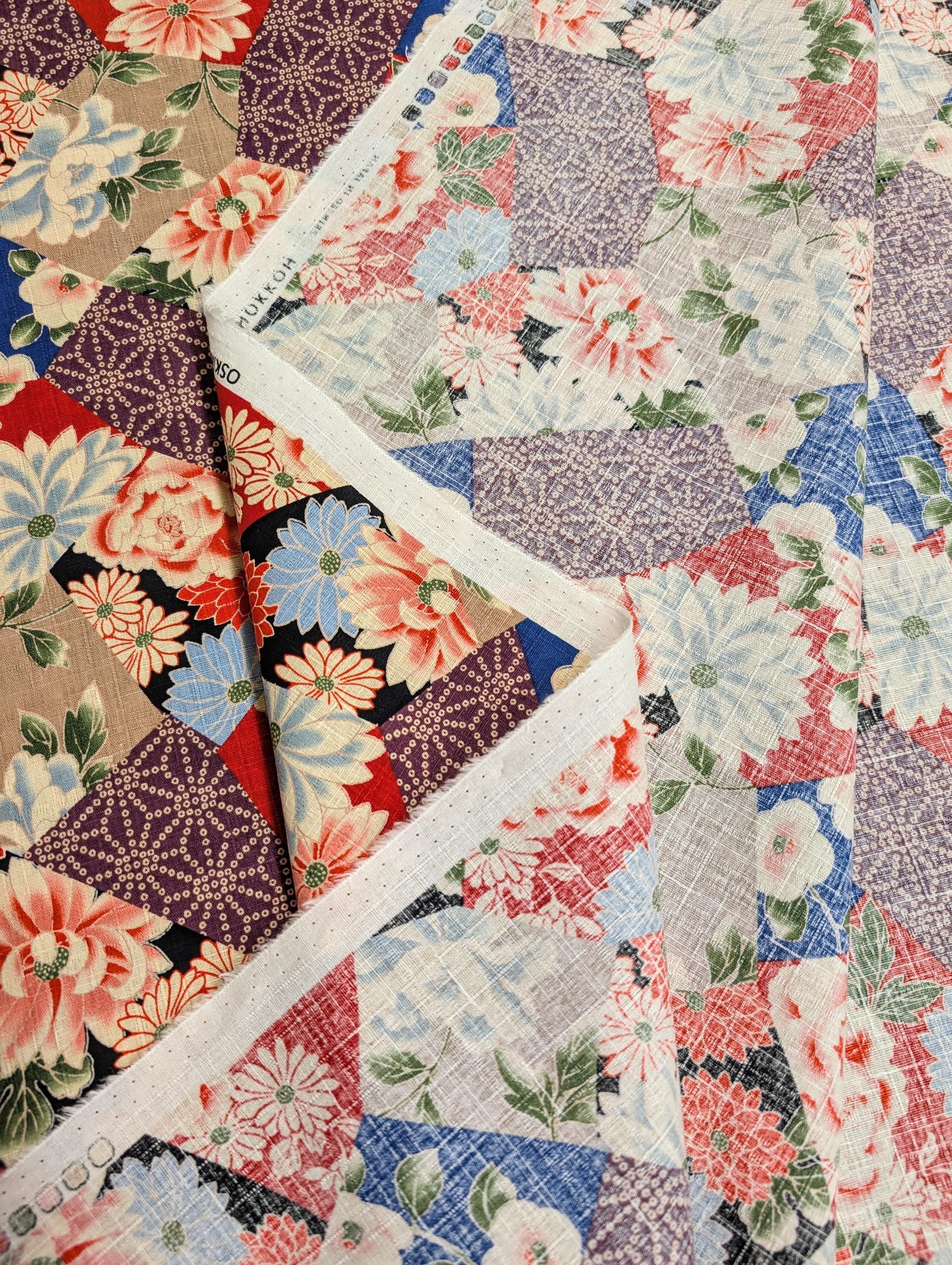 Patterned Floral Collage Hokkoh Japanese dobby cotton fabric 1025-110-2 A beige