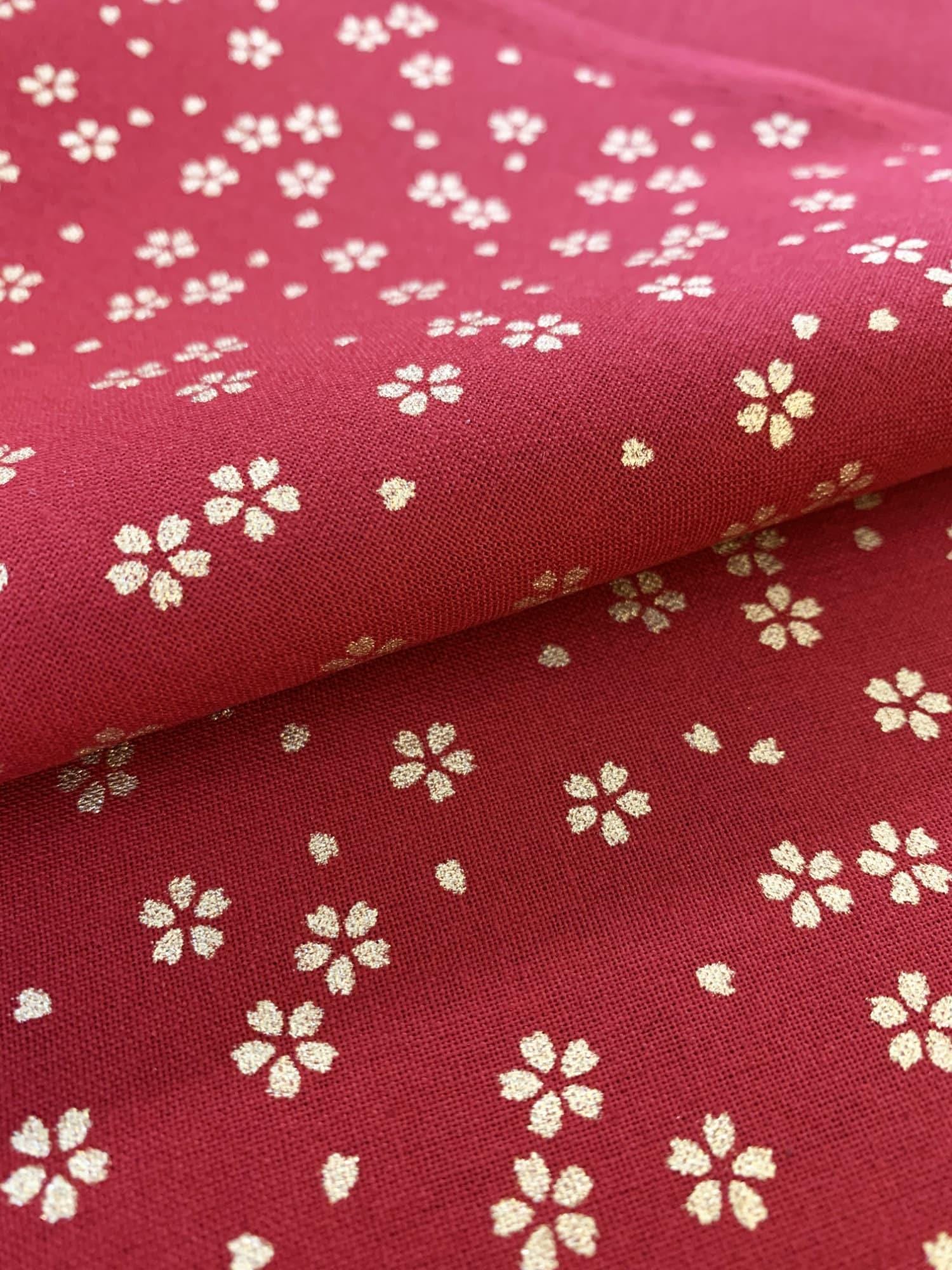 Sevenberry - Golden Cherry Blossoms Cotton Fabric - Red